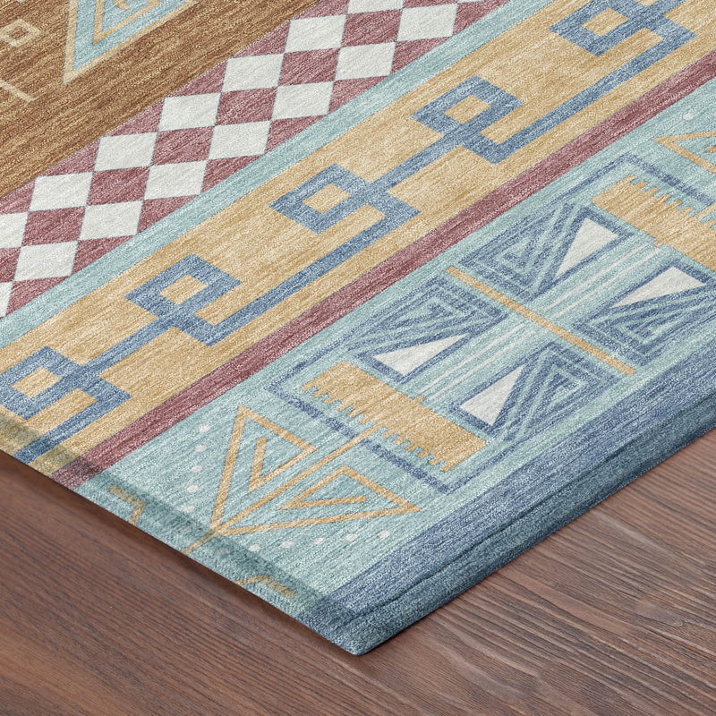 3' X 5' Blue And Aqua Tribal Washable Indoor Outdoor Area Rug Homeroots Outdoor