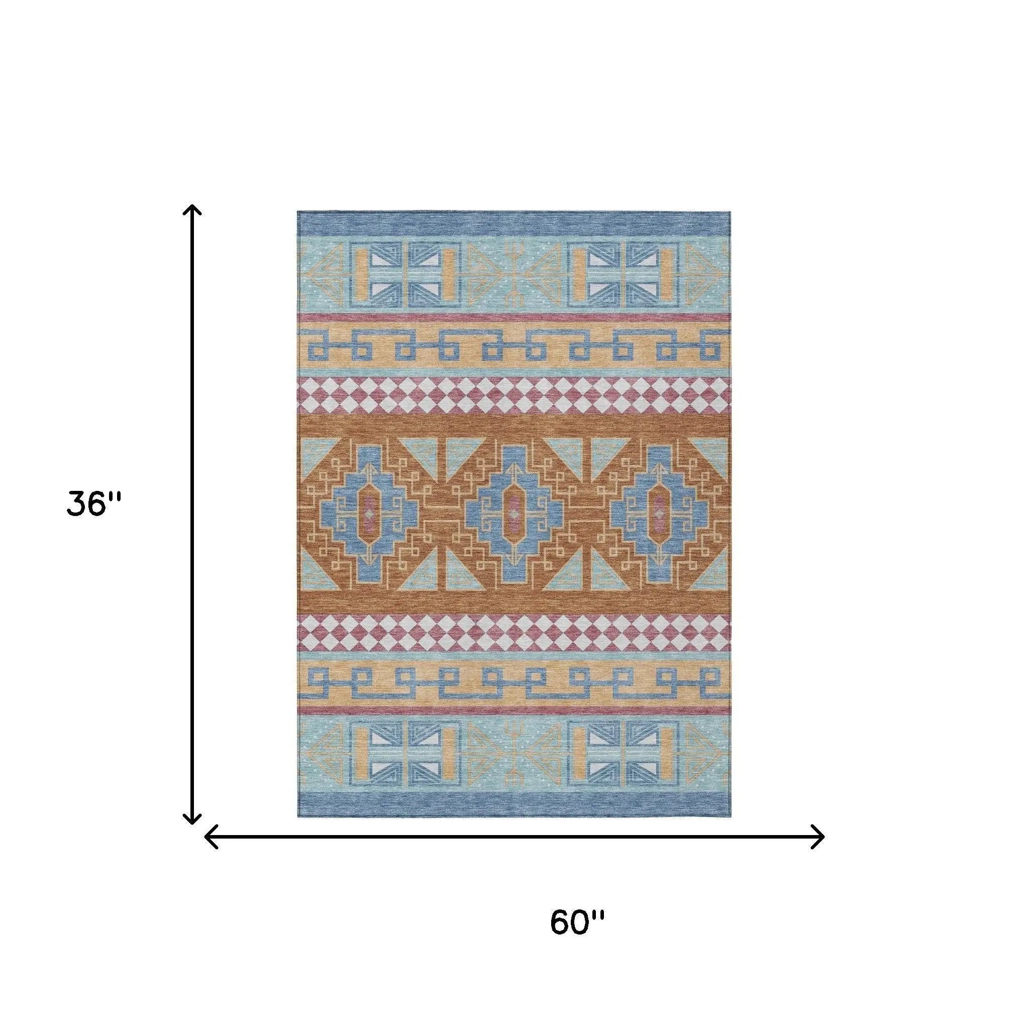 3' X 5' Blue And Aqua Tribal Washable Indoor Outdoor Area Rug Homeroots Outdoor