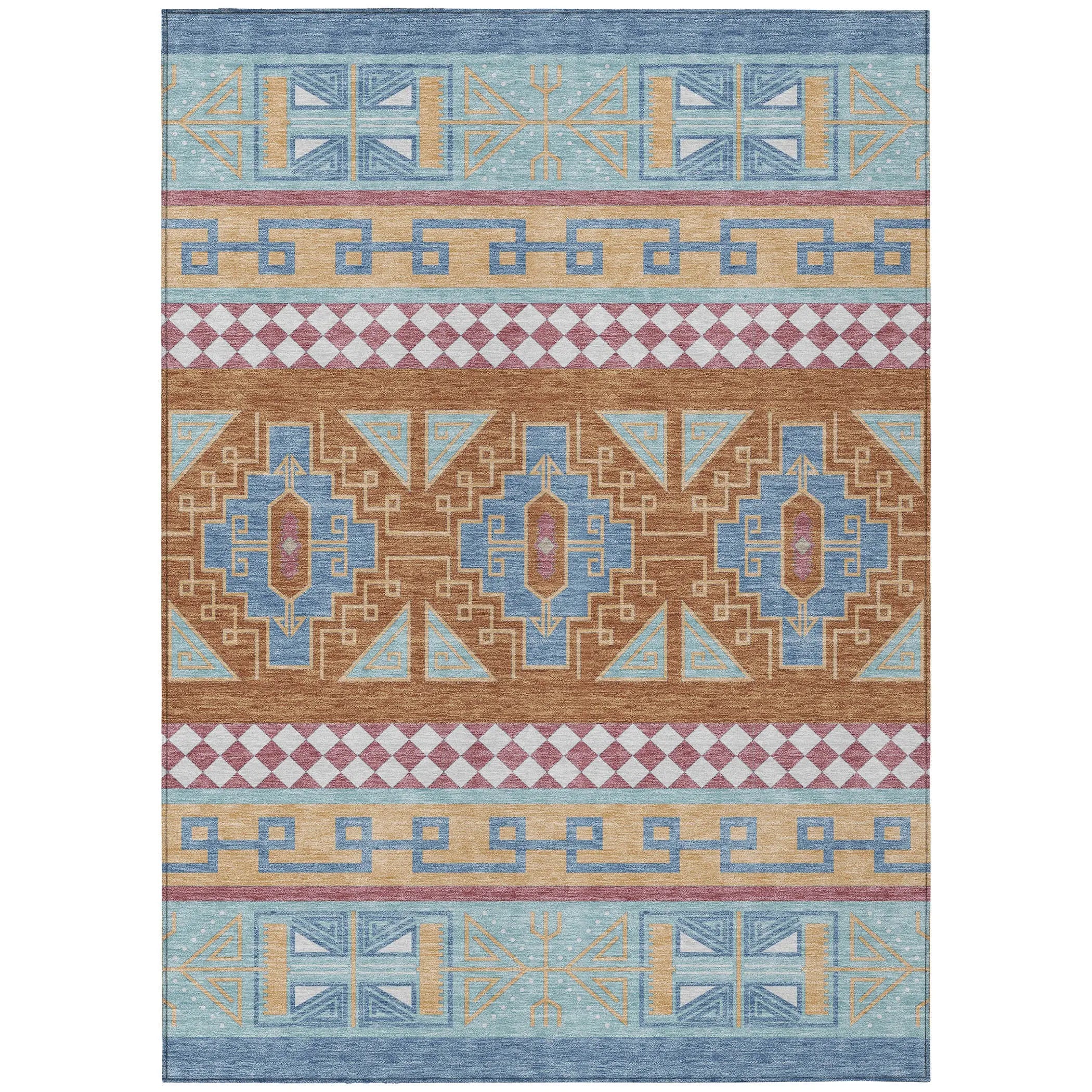 3' X 5' Blue And Aqua Tribal Washable Indoor Outdoor Area Rug Homeroots Outdoor