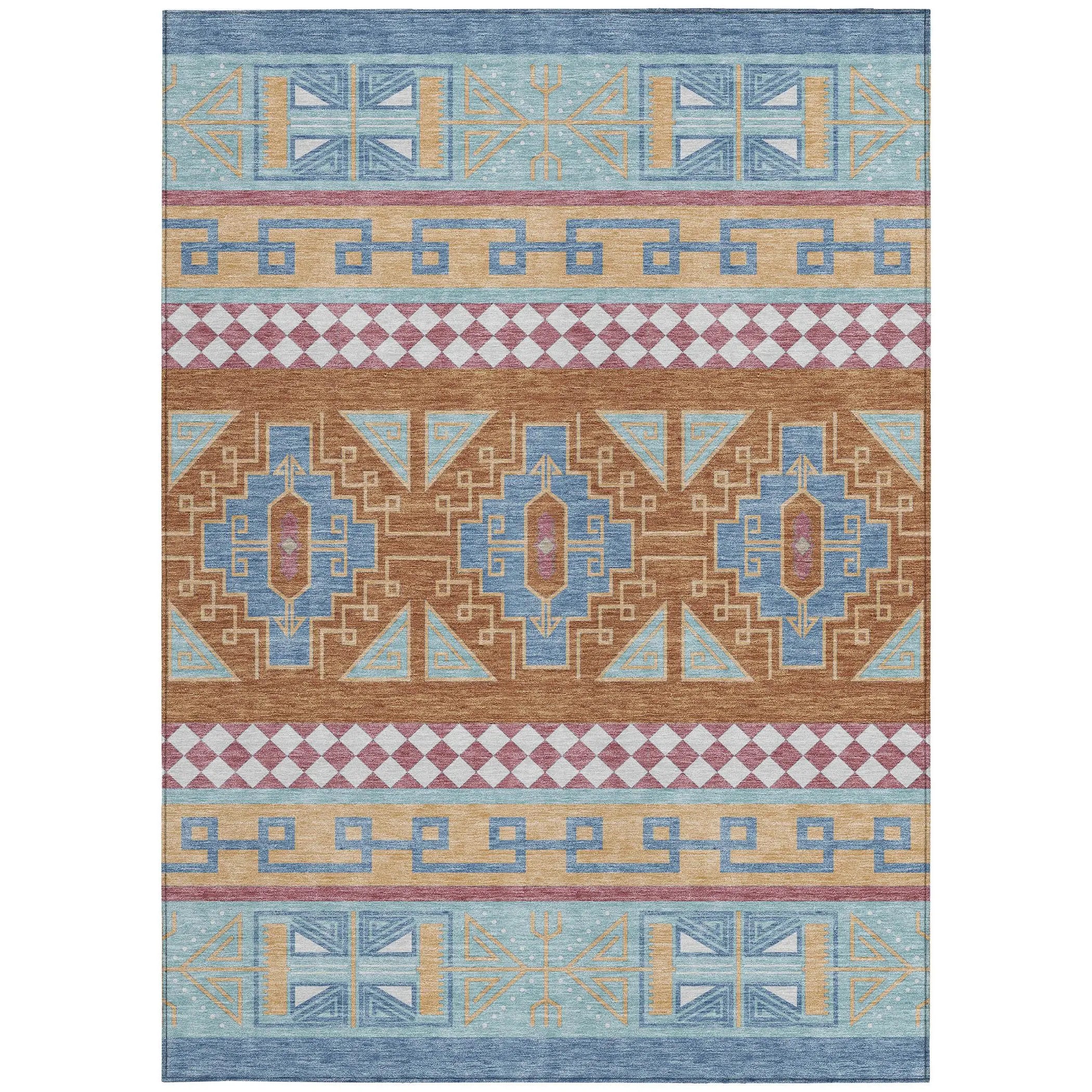 3' X 5' Blue And Aqua Tribal Washable Indoor Outdoor Area Rug Homeroots Outdoor