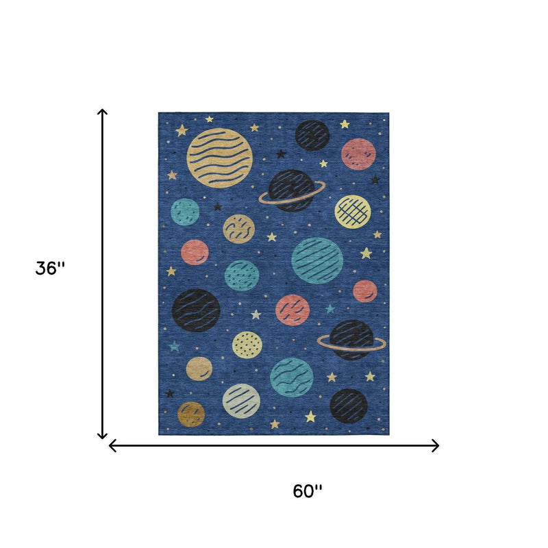 3' X 5' Blue And Black Floral Washable Indoor Outdoor Area Rug Homeroots Outdoor