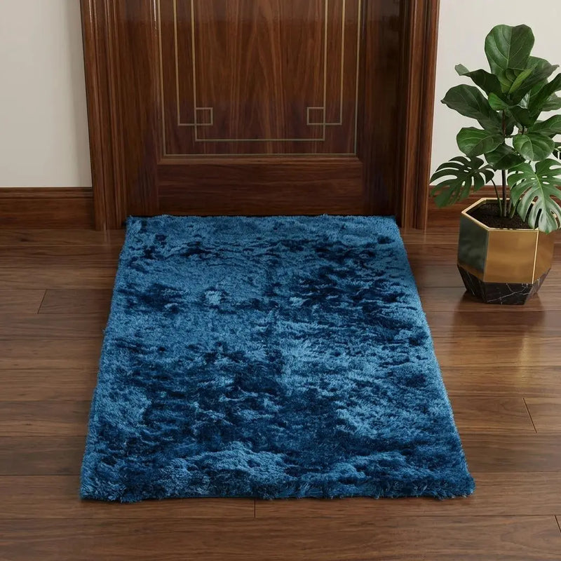 3' X 5' Blue And Black Shag Hand Tufted Area Rug Homeroots Home Decor