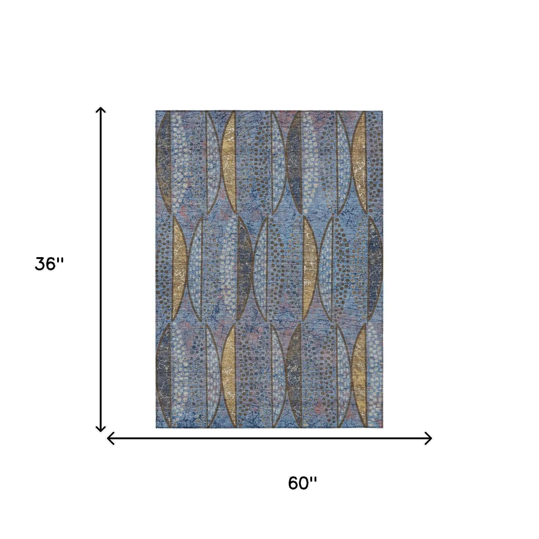 3' X 5' Blue And Brown Geometric Washable Indoor Outdoor Area Rug Homeroots Outdoor