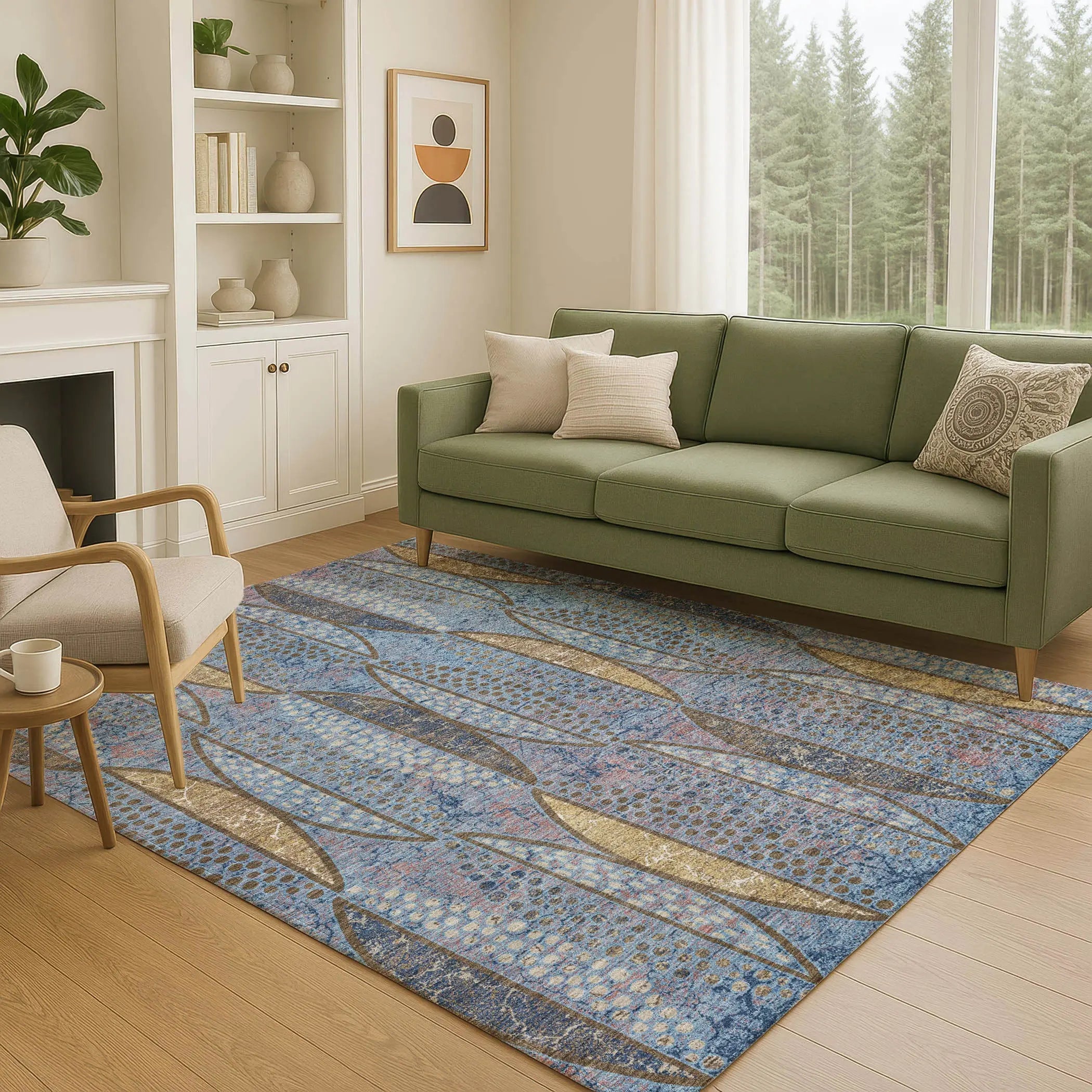 3' X 5' Blue And Brown Geometric Washable Indoor Outdoor Area Rug Homeroots Outdoor