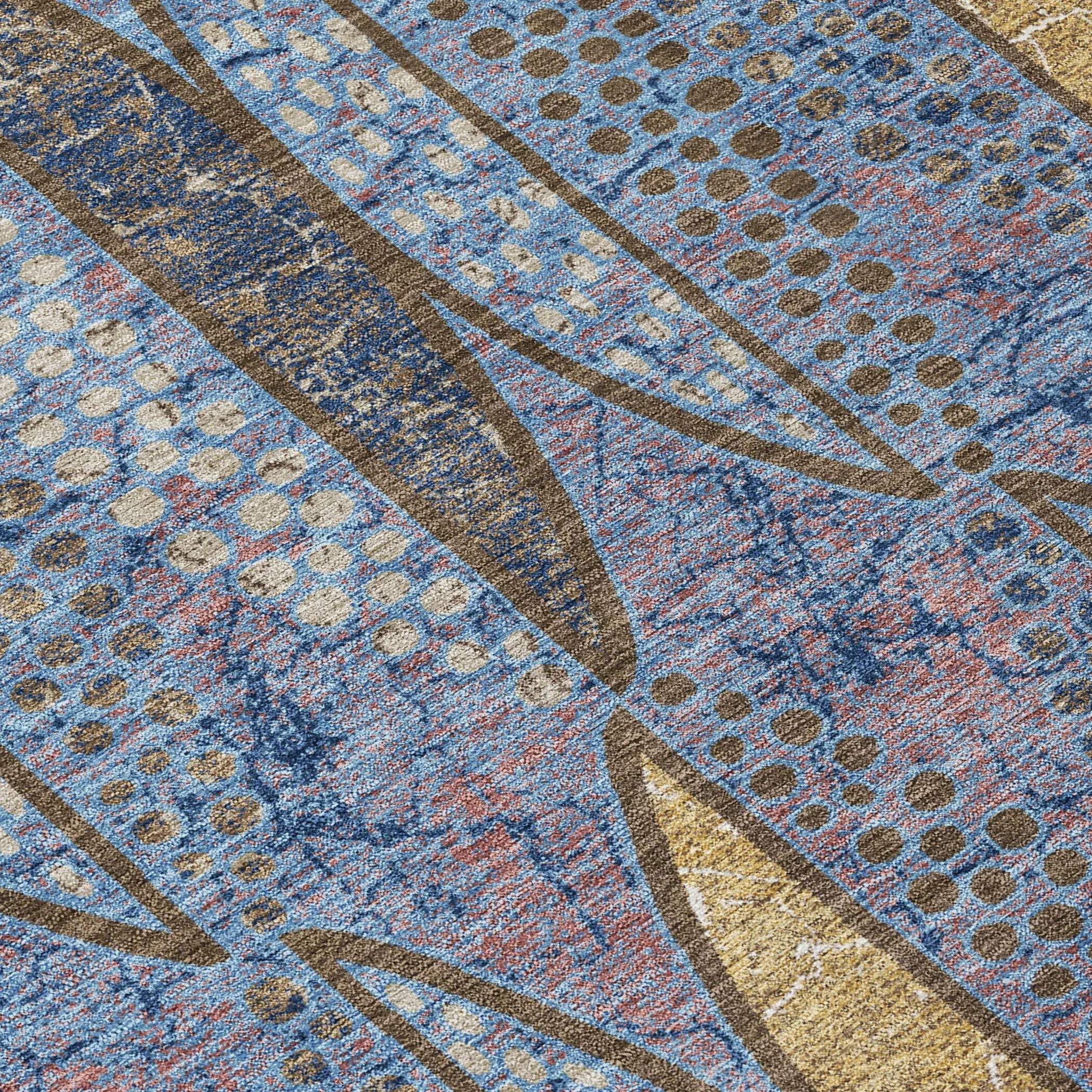 3' X 5' Blue And Brown Geometric Washable Indoor Outdoor Area Rug Homeroots Outdoor