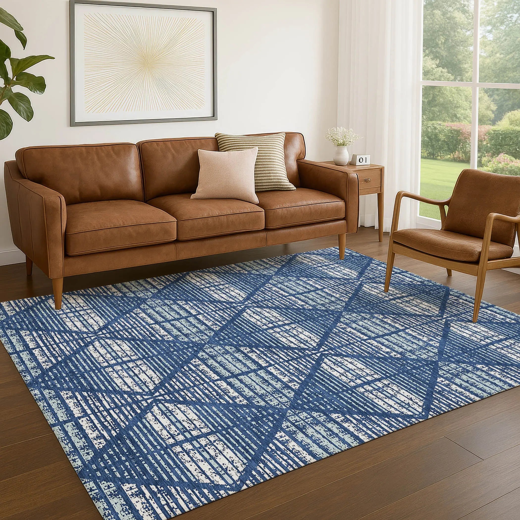 3' X 5' Blue And Charcoal Geometric Washable Indoor Outdoor Area Rug Homeroots Outdoor