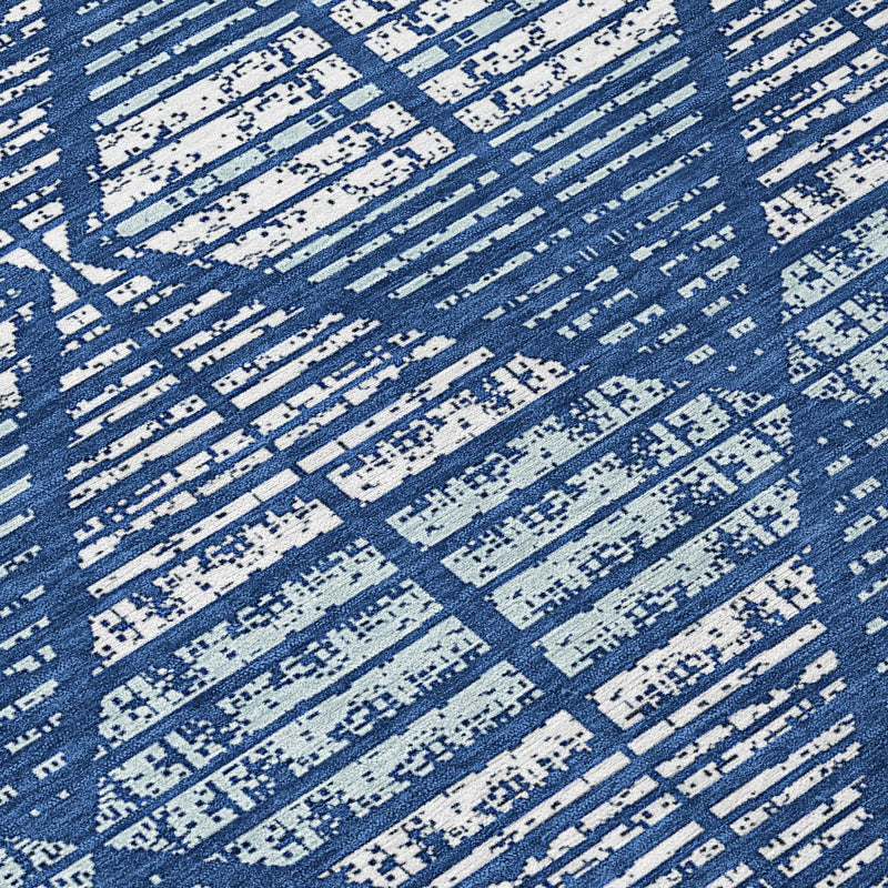 3' X 5' Blue And Charcoal Geometric Washable Indoor Outdoor Area Rug Homeroots Outdoor