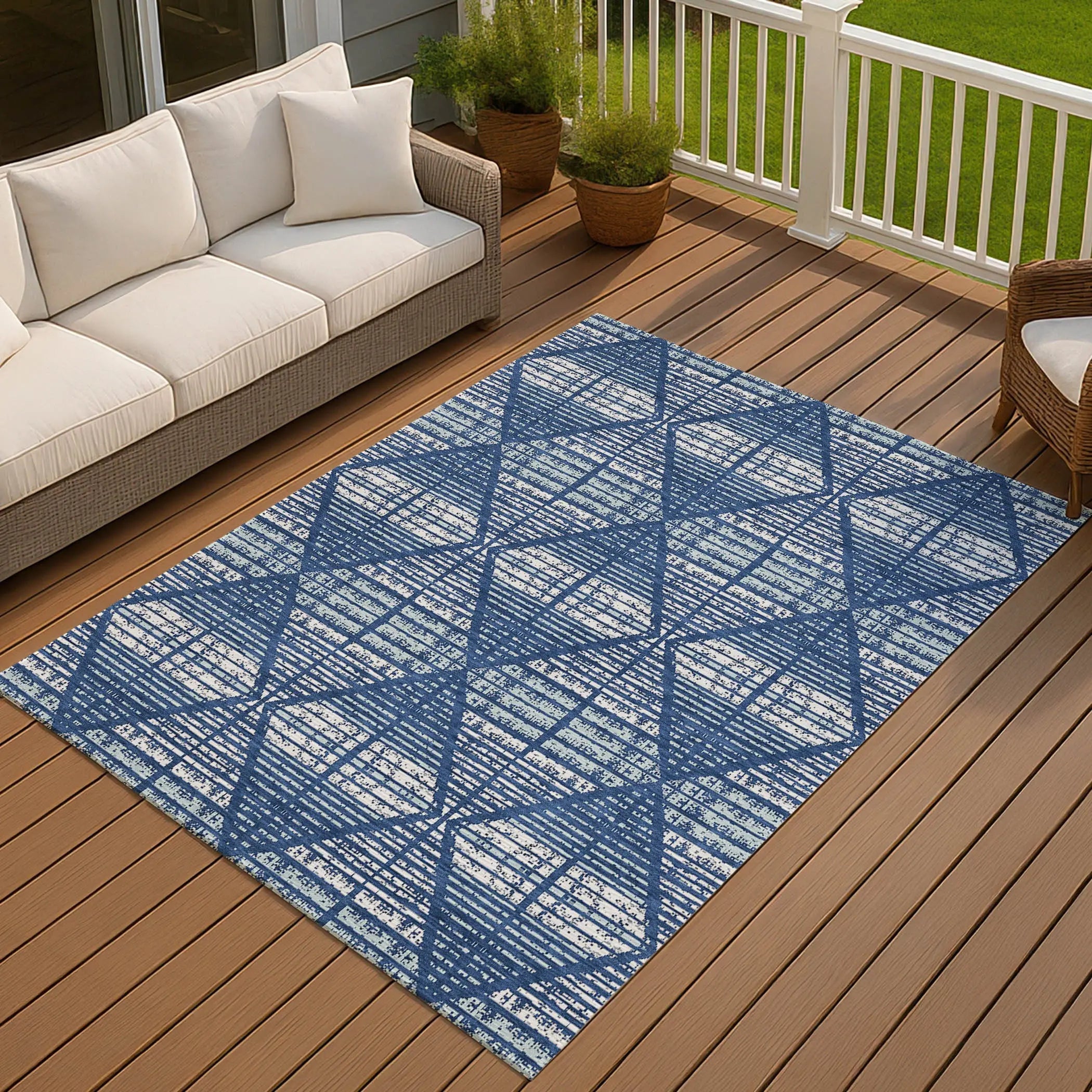 3' X 5' Blue And Charcoal Geometric Washable Indoor Outdoor Area Rug Homeroots Outdoor