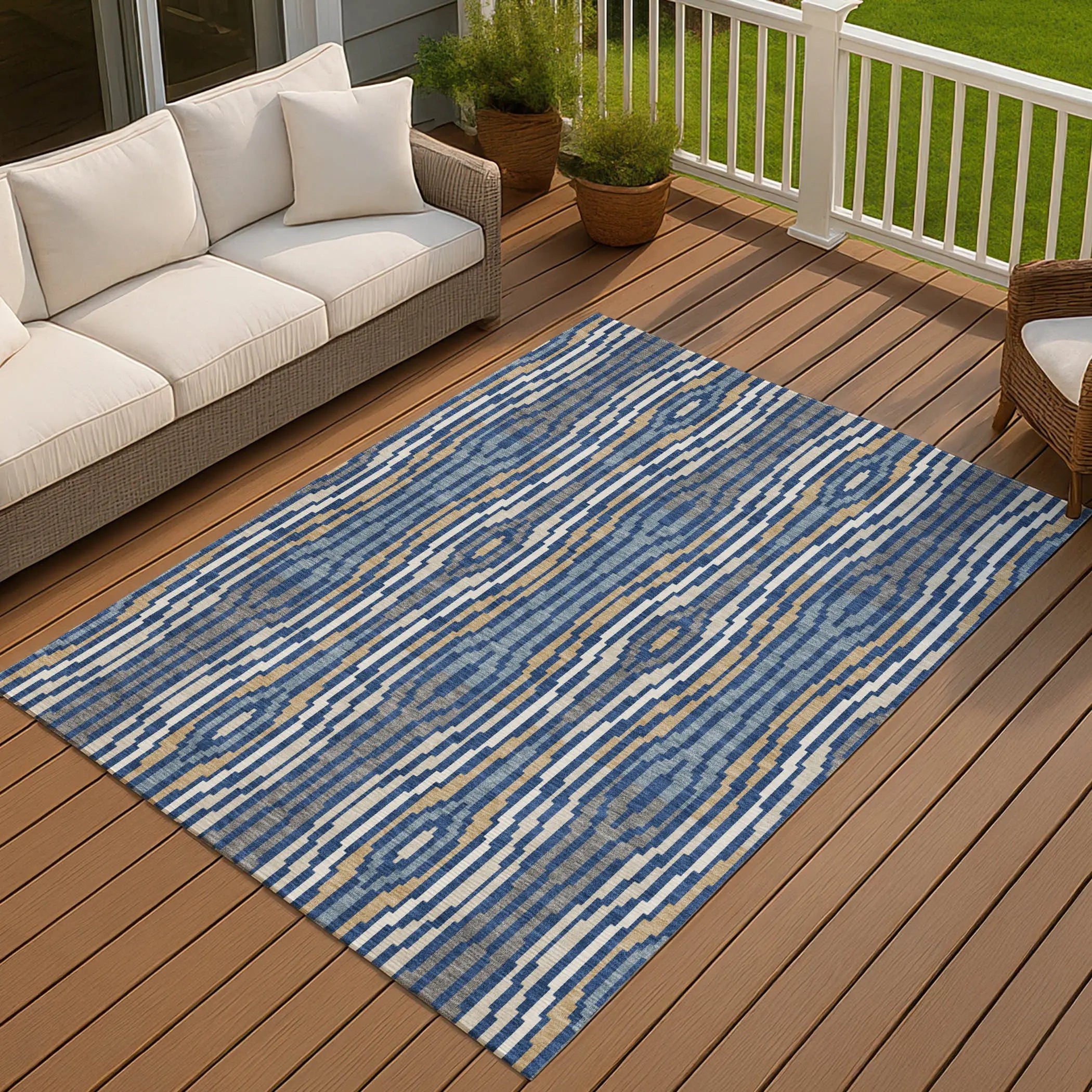 3' X 5' Blue And Denim Blue Abstract Washable Indoor Outdoor Area Rug Homeroots Outdoor