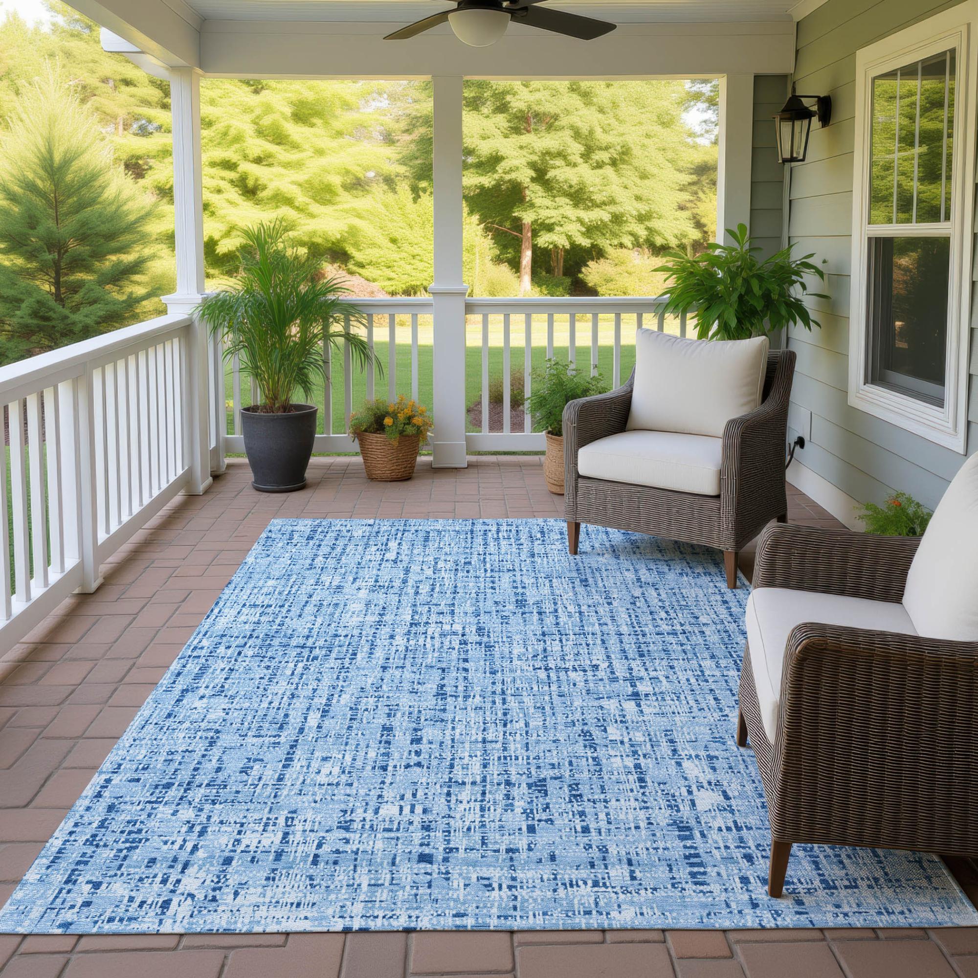 3' X 5' Blue And Denim Blue Abstract Washable Indoor Outdoor Area Rug Homeroots Outdoor