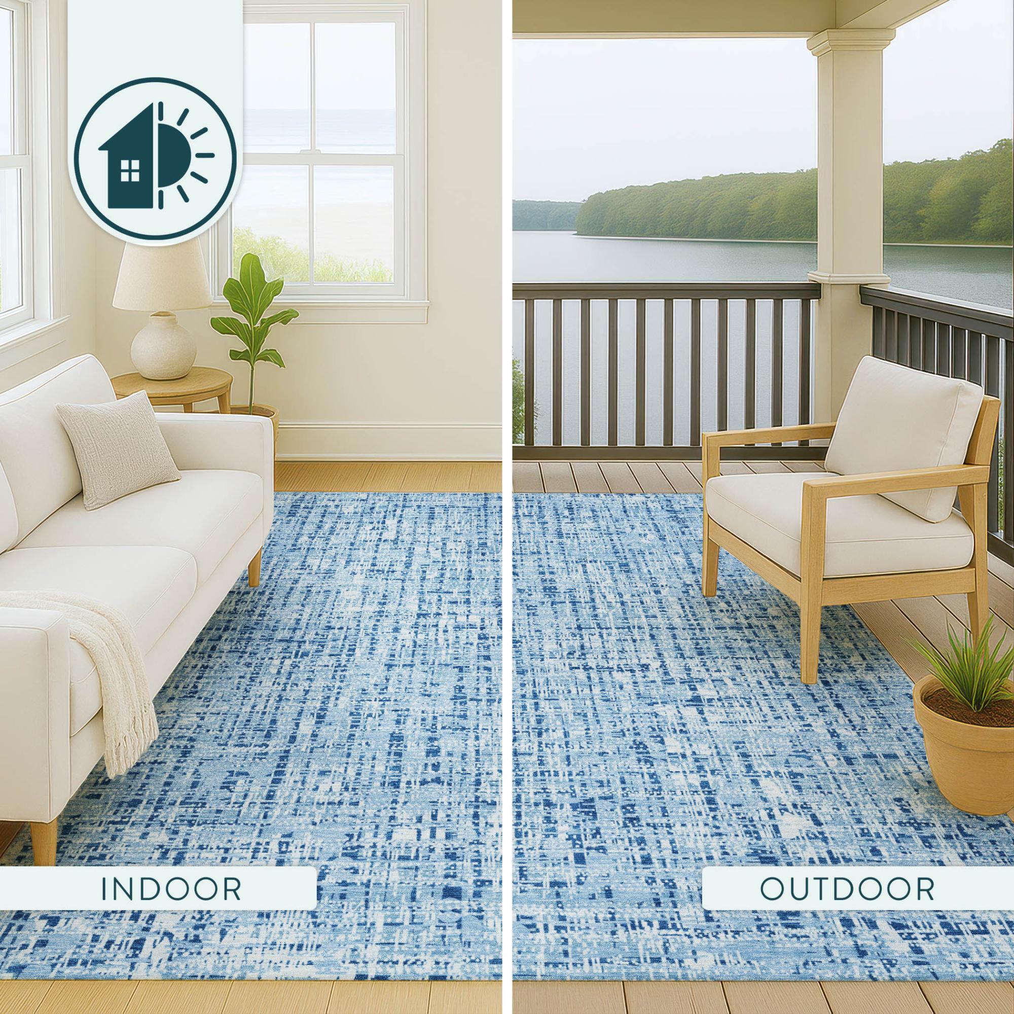 3' X 5' Blue And Denim Blue Abstract Washable Indoor Outdoor Area Rug Homeroots Outdoor