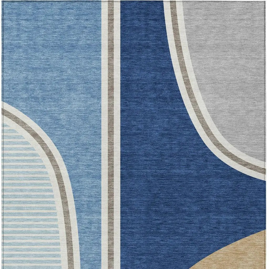 3' X 5' Blue And Denim Blue Geometric Washable Indoor Outdoor Area Rug Homeroots Outdoor