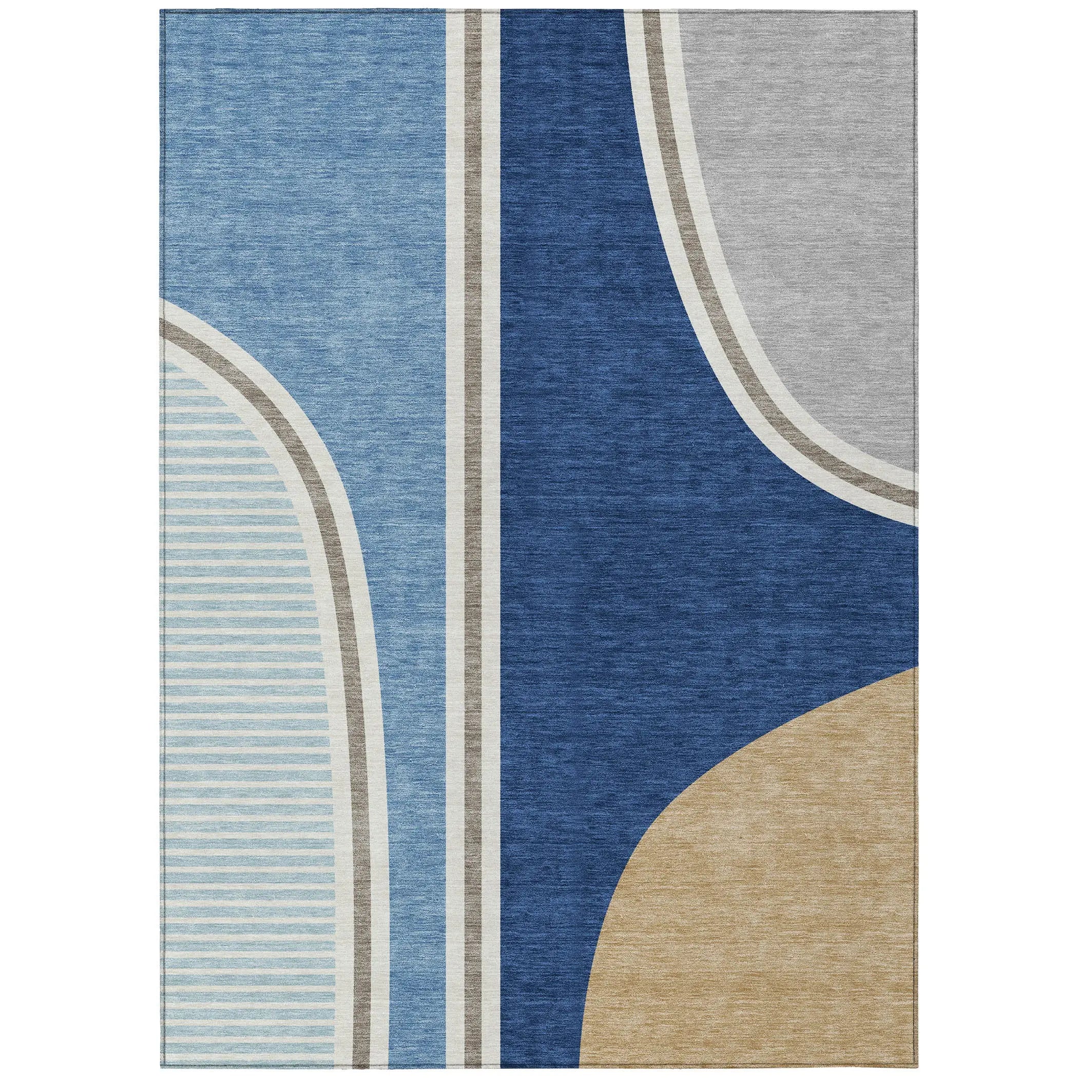 3' X 5' Blue And Denim Blue Geometric Washable Indoor Outdoor Area Rug Homeroots Outdoor