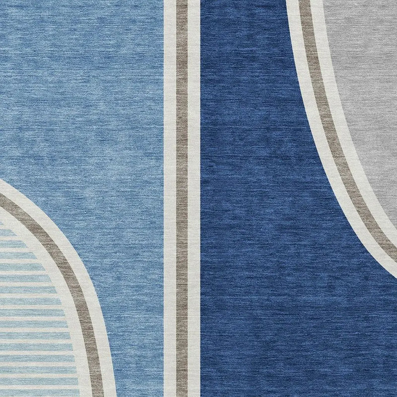 3' X 5' Blue And Denim Blue Geometric Washable Indoor Outdoor Area Rug Homeroots Outdoor