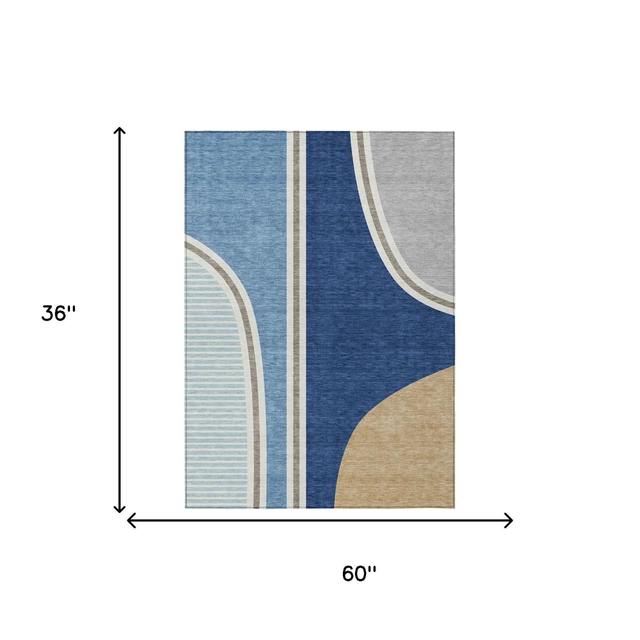3' X 5' Blue And Denim Blue Geometric Washable Indoor Outdoor Area Rug Homeroots Outdoor