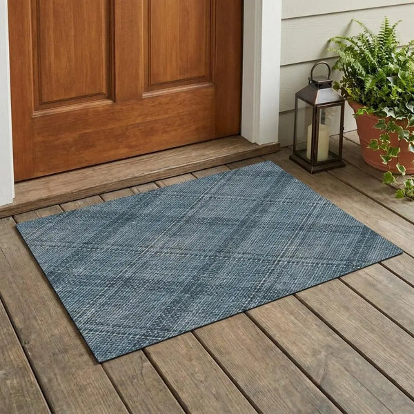 3' X 5' Blue And Graphite Plaid Washable Indoor Outdoor Area Rug Homeroots Outdoor