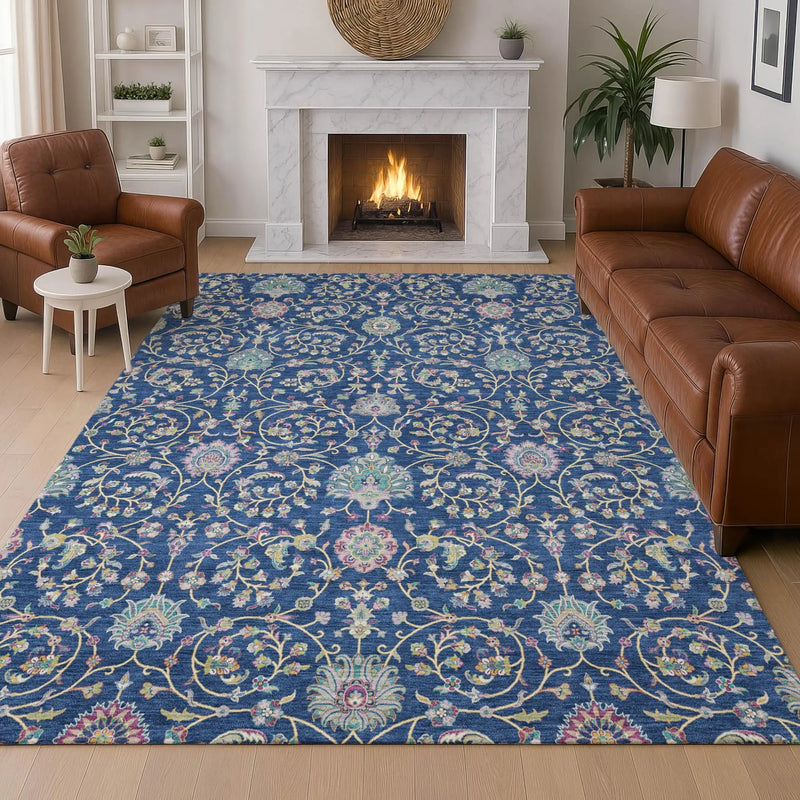 3' X 5' Blue And Gray Floral Washable Indoor Outdoor Area Rug Homeroots Outdoor