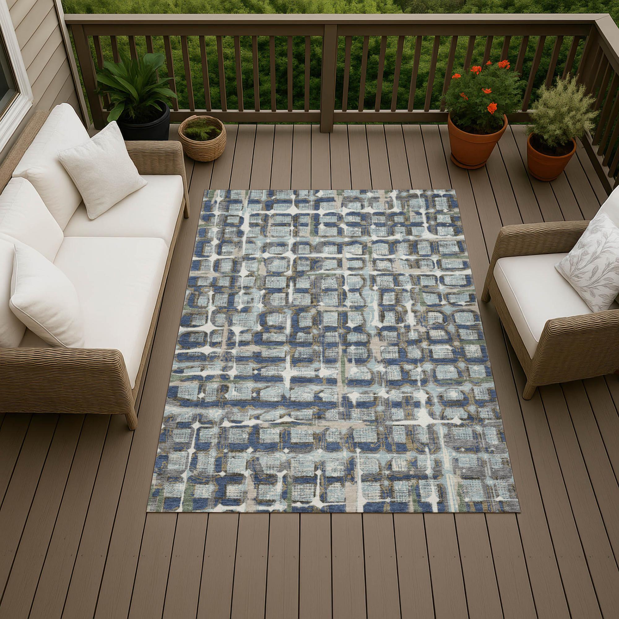 3' X 5' Blue And Gray Geometric Washable Indoor Outdoor Area Rug Homeroots Outdoor