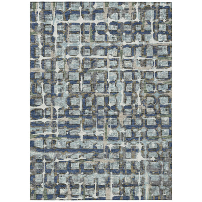 3' X 5' Blue And Gray Geometric Washable Indoor Outdoor Area Rug Homeroots Outdoor