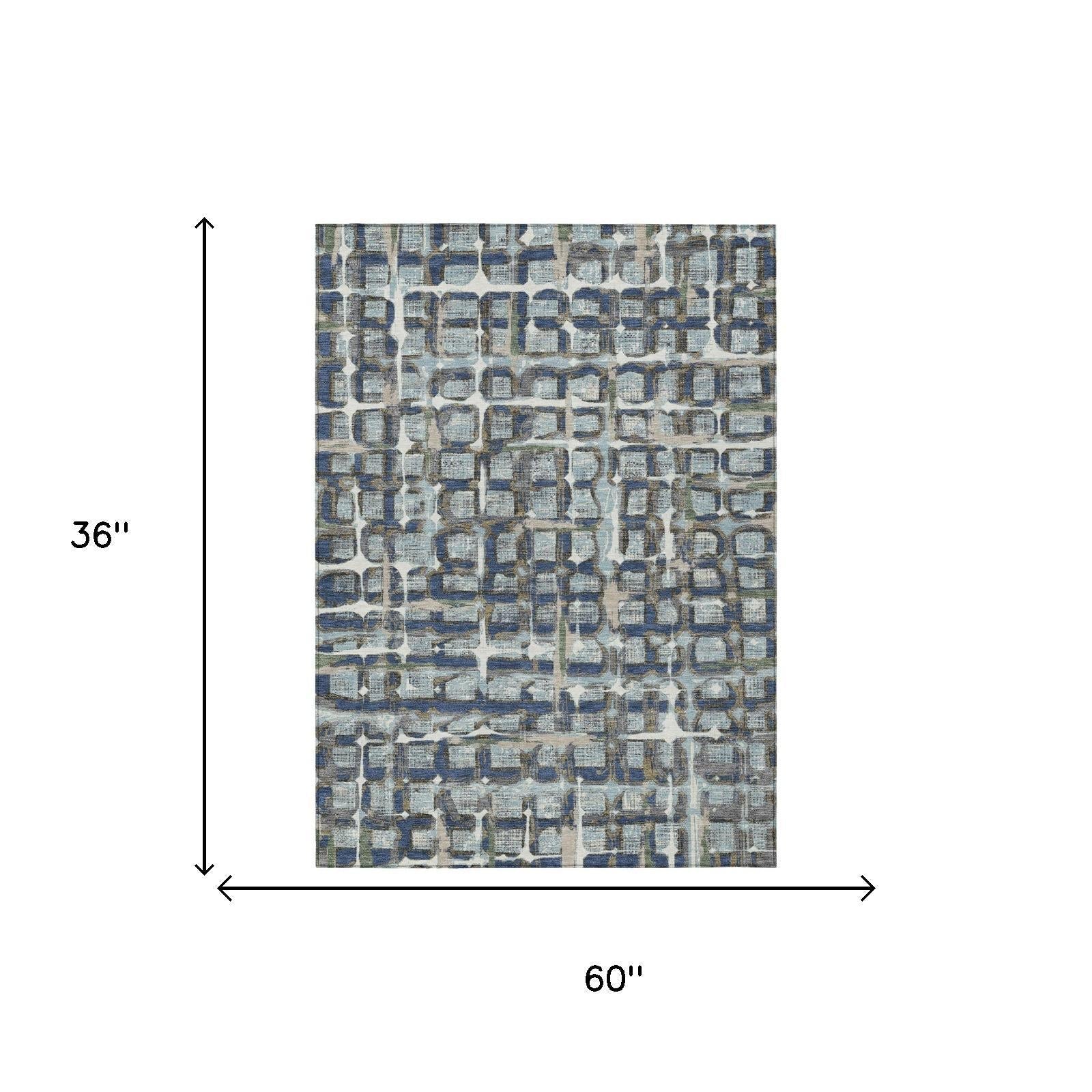 3' X 5' Blue And Gray Geometric Washable Indoor Outdoor Area Rug Homeroots Outdoor