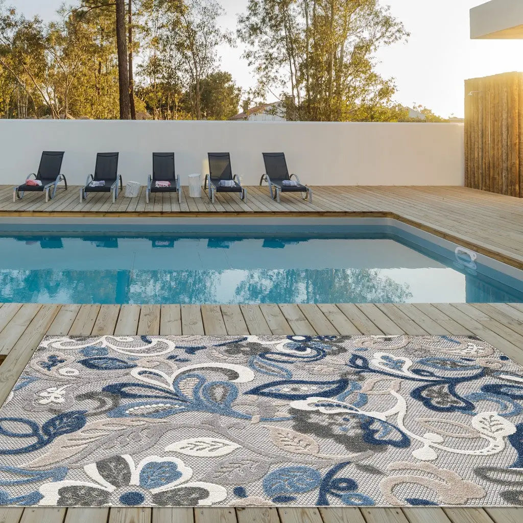 3' X 5' Blue And Gray Indoor Outdoor Area Rug Homeroots Outdoor