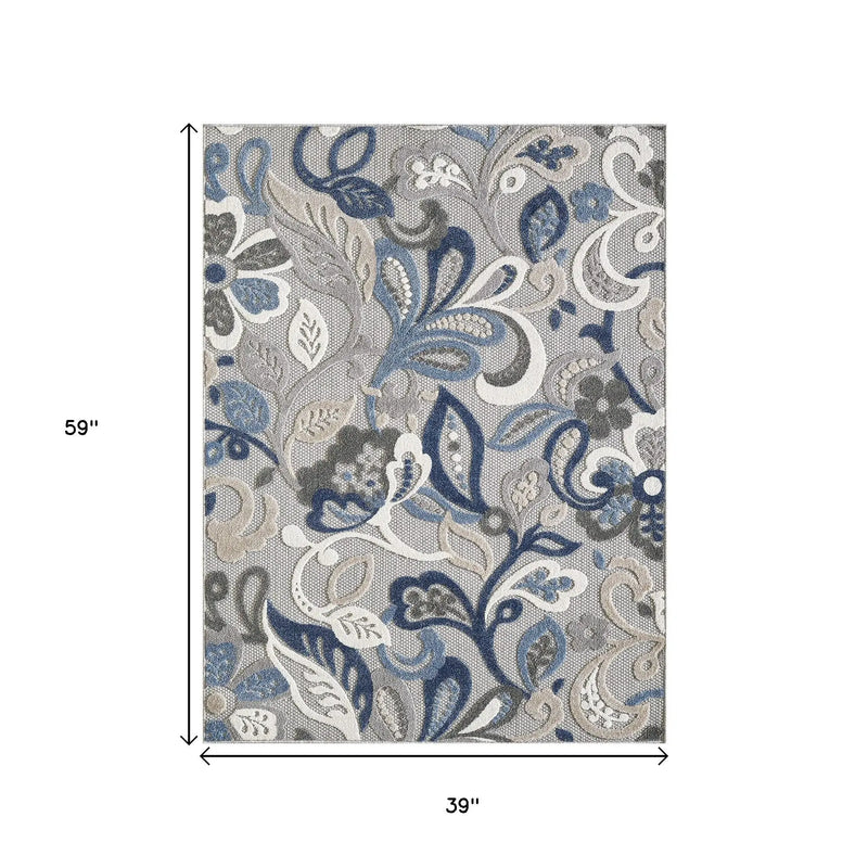 3' X 5' Blue And Gray Indoor Outdoor Area Rug Homeroots Outdoor
