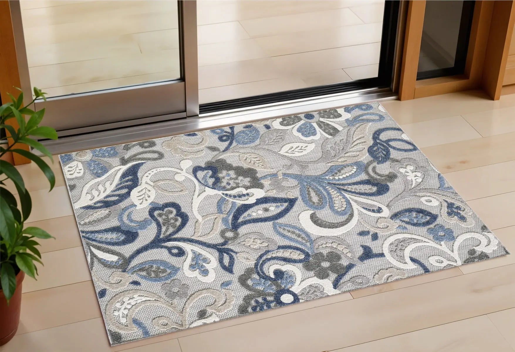 3' X 5' Blue And Gray Indoor Outdoor Area Rug Homeroots Outdoor