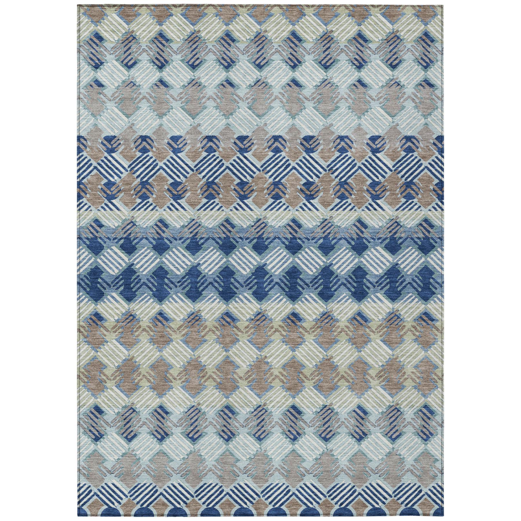 3' X 5' Blue And Gray Striped Washable Indoor Outdoor Area Rug Homeroots Outdoor