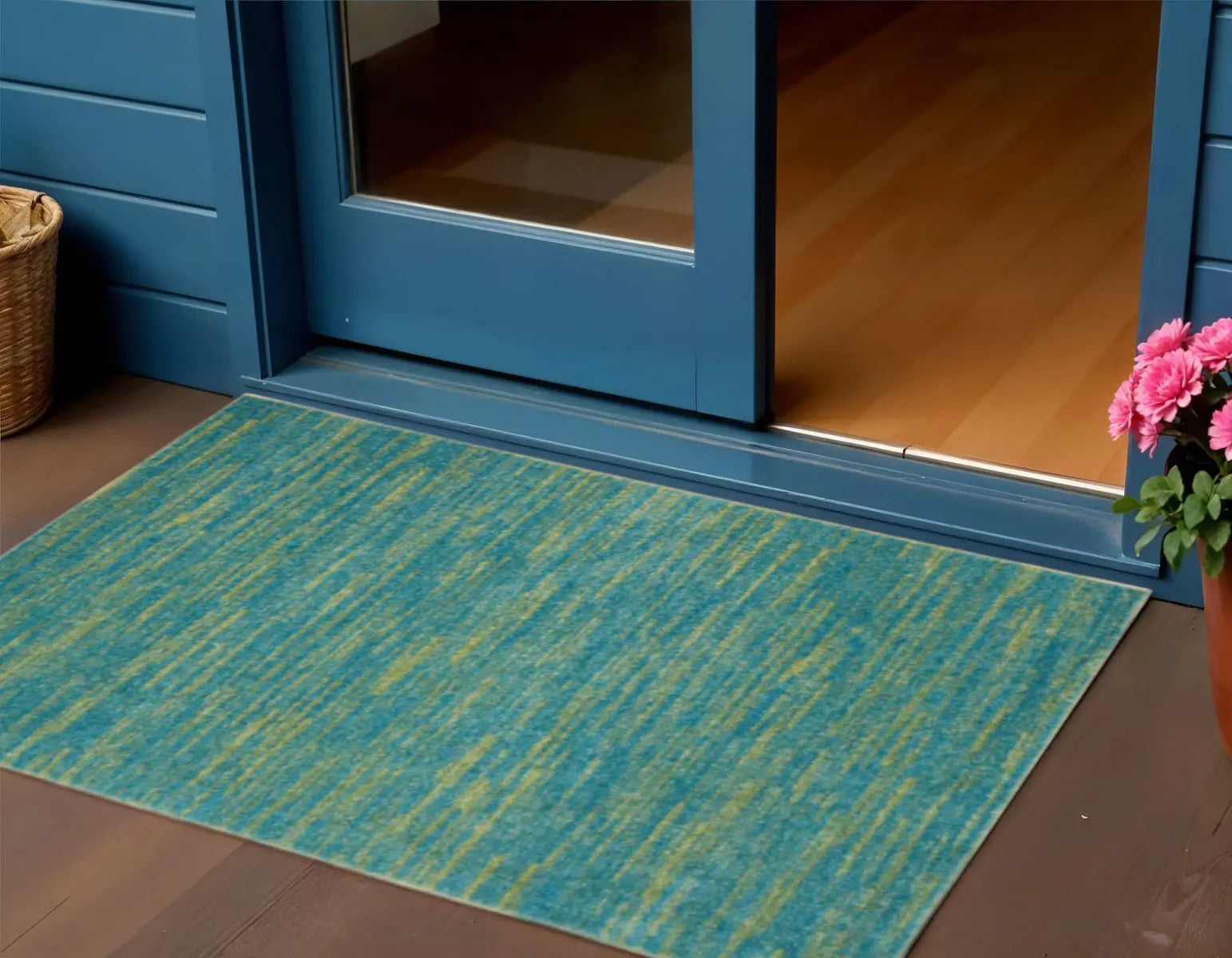 3' X 5' Blue And Green Indoor Outdoor Area Rug - GreatEagleInc
