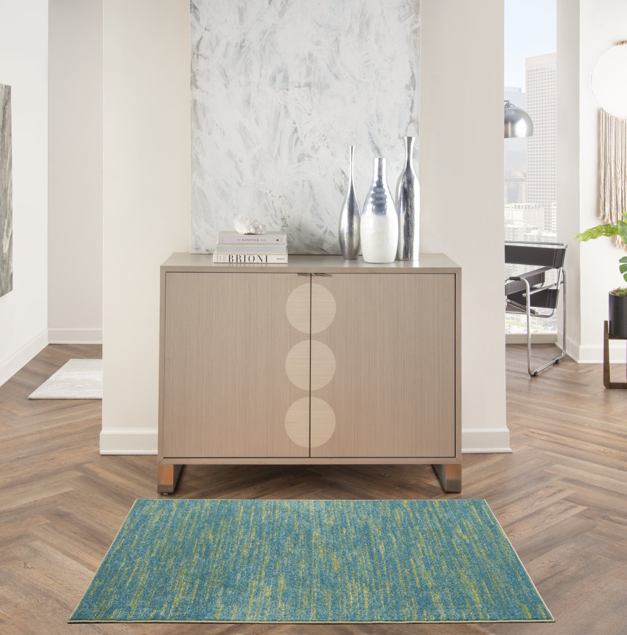 3' X 5' Blue And Green Indoor Outdoor Area Rug - GreatEagleInc