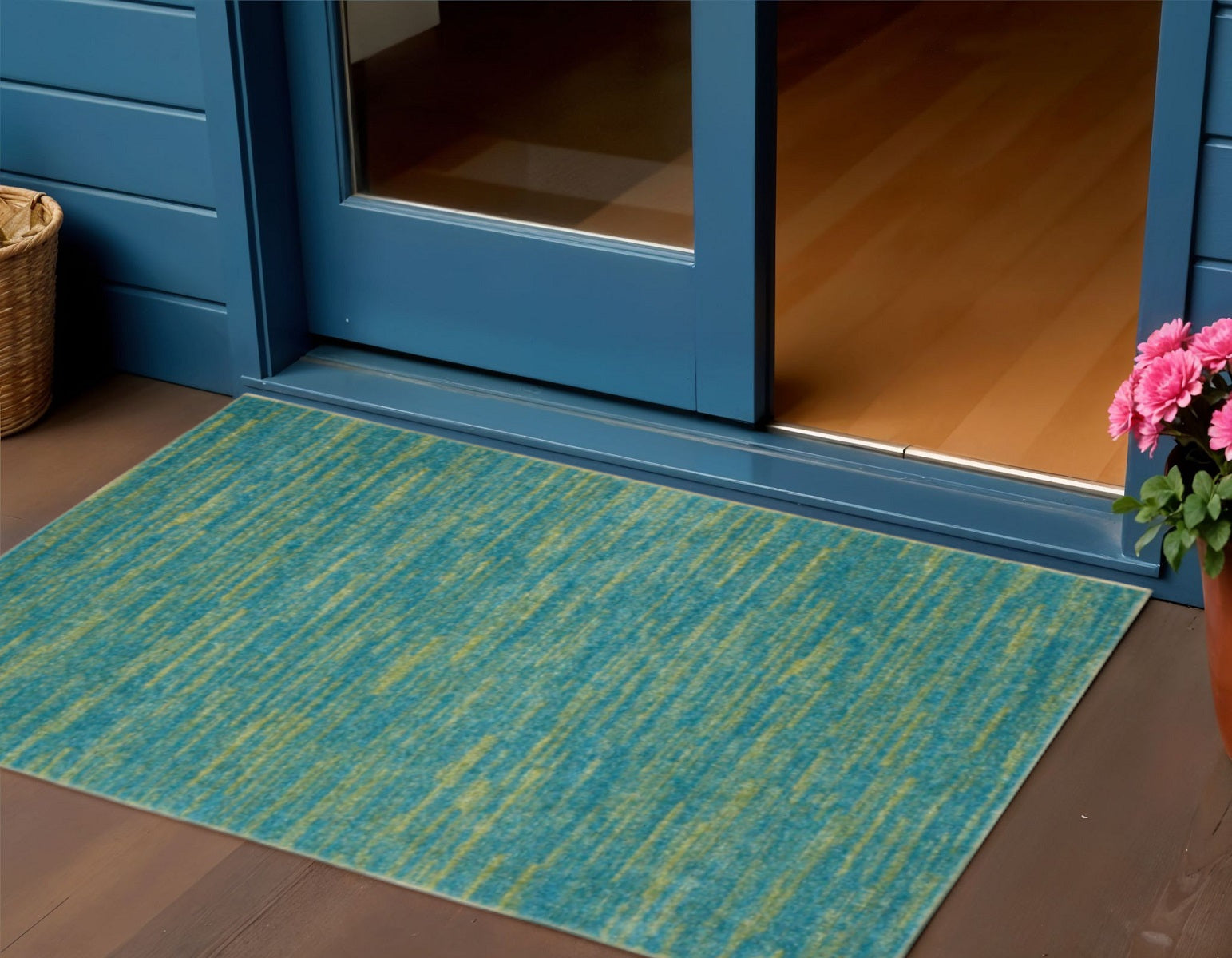 3' X 5' Blue And Green Indoor Outdoor Area Rug - GreatEagleInc