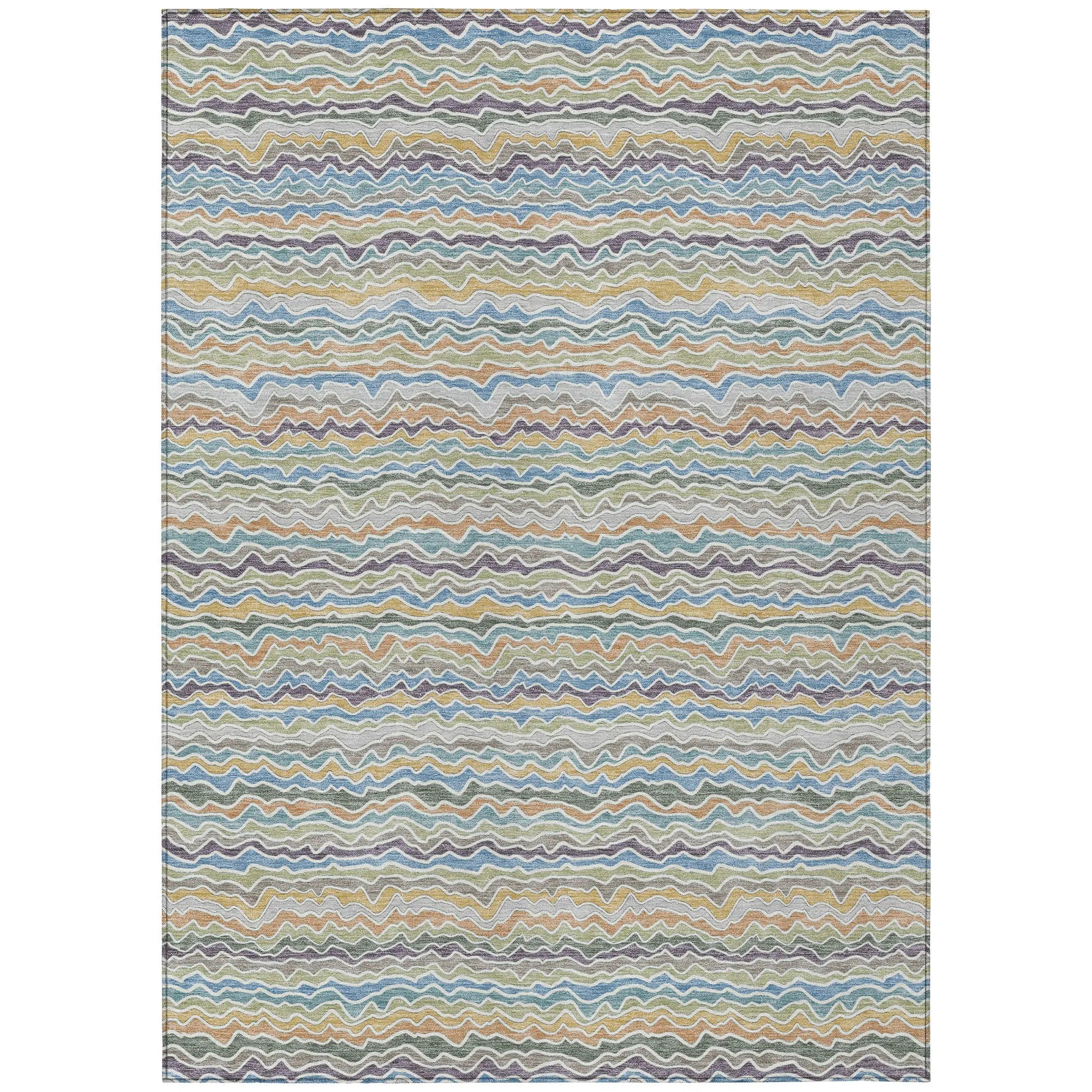 3' X 5' Blue And Green Striped Washable Indoor Outdoor Area Rug Homeroots Outdoor