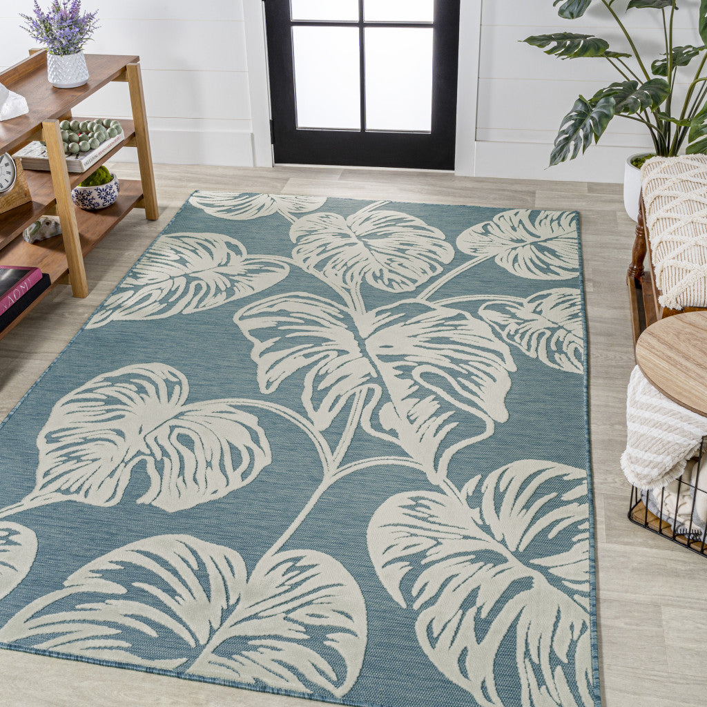 3' X 5' Blue And Ivory Floral Indoor Outdoor Area Rug - GreatEagleInc
