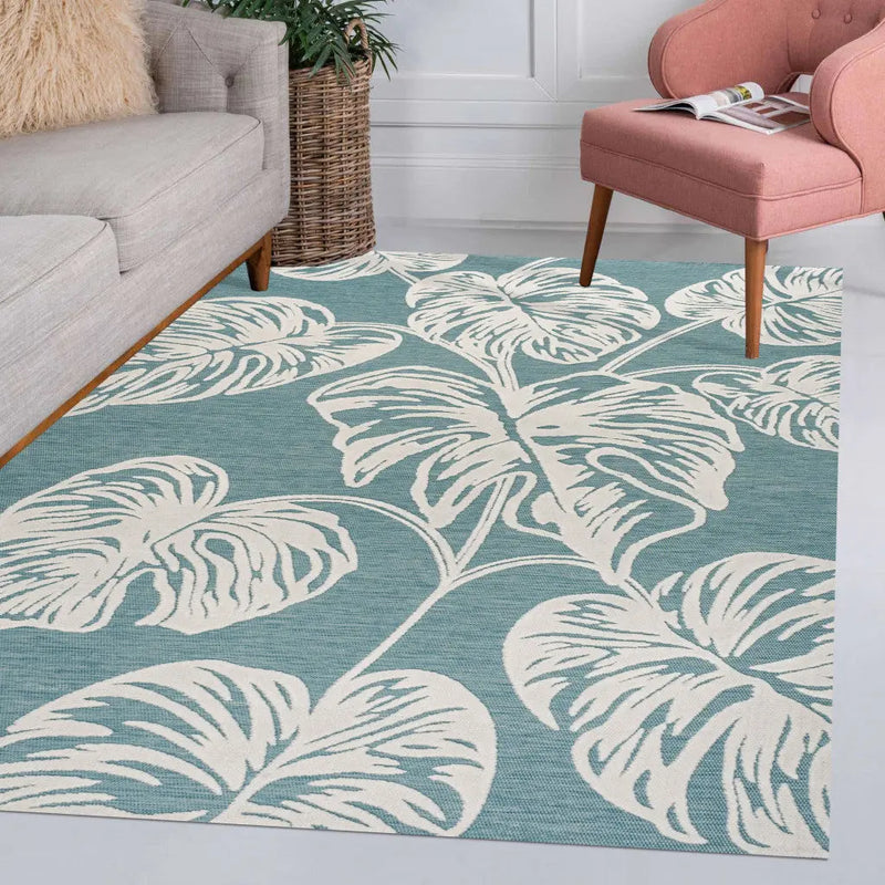 3' X 5' Blue And Ivory Floral Indoor Outdoor Area Rug - GreatEagleInc