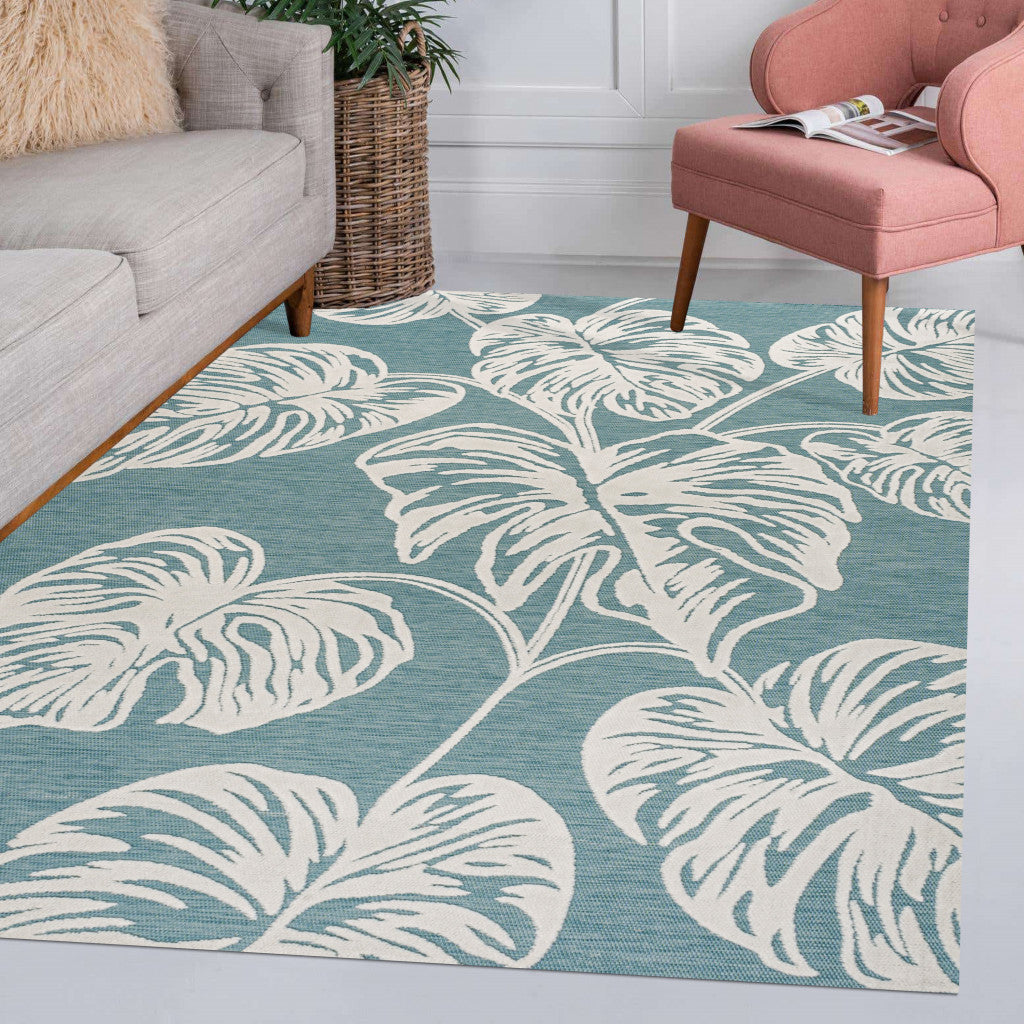 3' X 5' Blue And Ivory Floral Indoor Outdoor Area Rug - GreatEagleInc