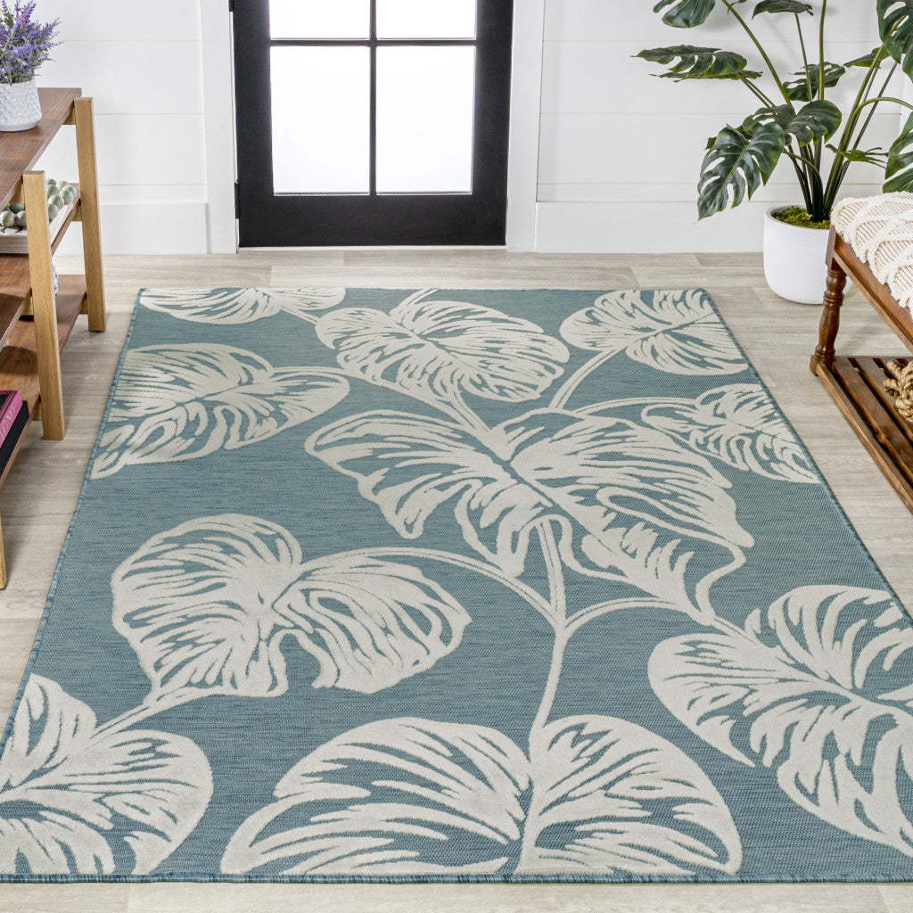 3' X 5' Blue And Ivory Floral Indoor Outdoor Area Rug - GreatEagleInc