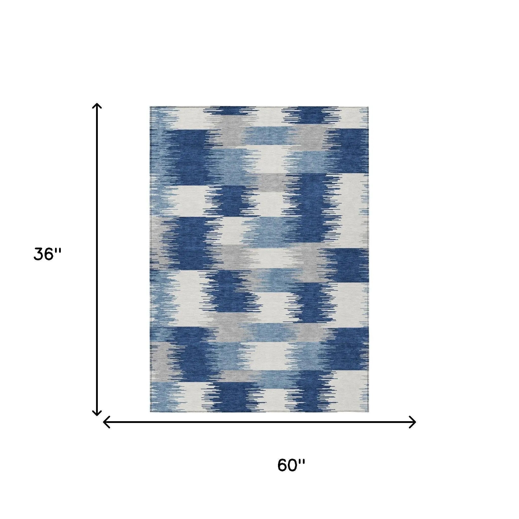 3' X 5' Blue And Ivory Geometric Washable Indoor Outdoor Area Rug Homeroots Outdoor