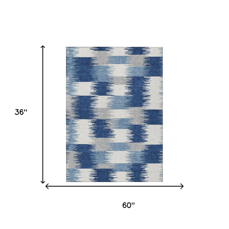 3' X 5' Blue And Ivory Geometric Washable Indoor Outdoor Area Rug Homeroots Outdoor