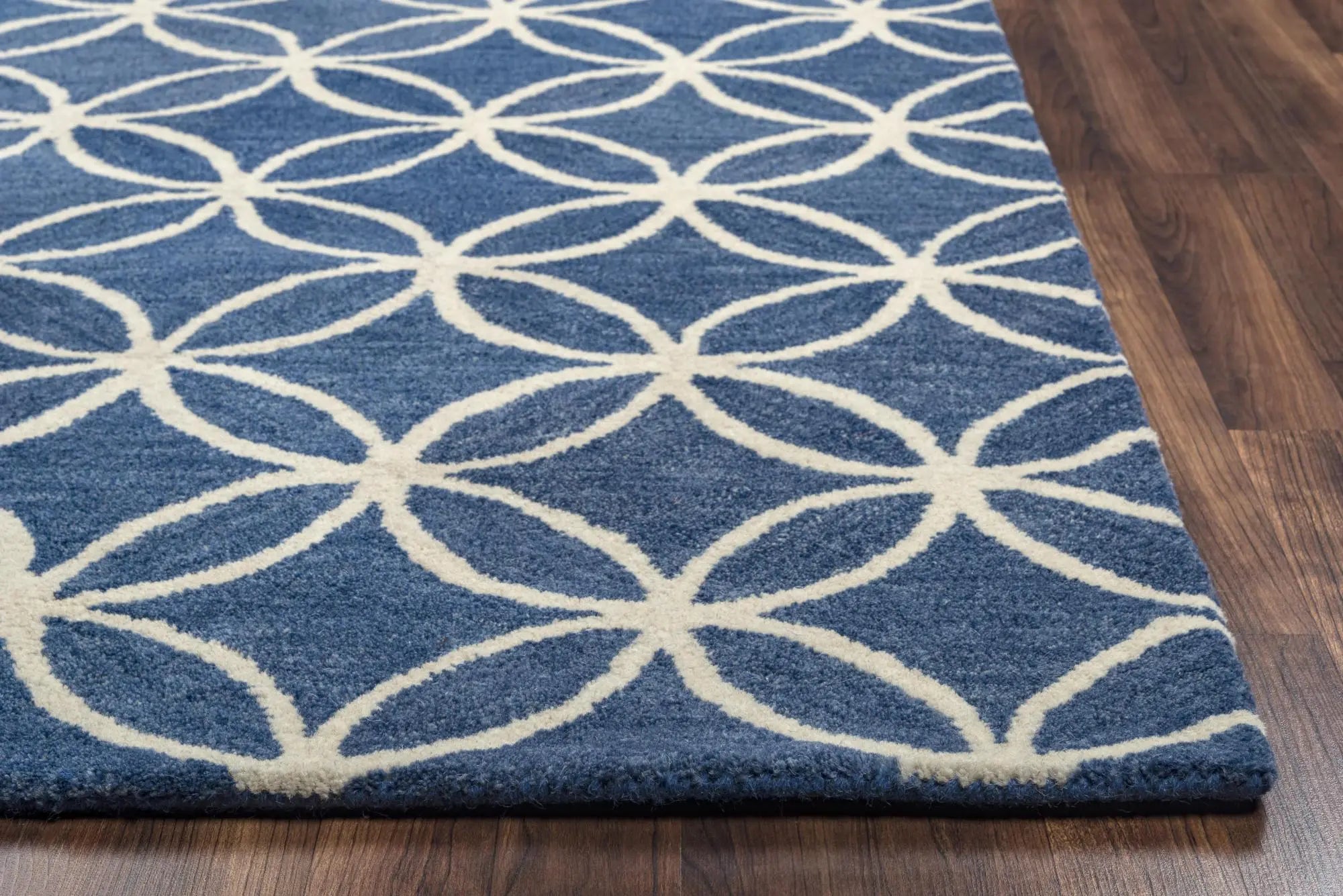 3' X 5' Blue And Ivory Wool Geometric Hand Tufted Area Rug Homeroots Home Decor