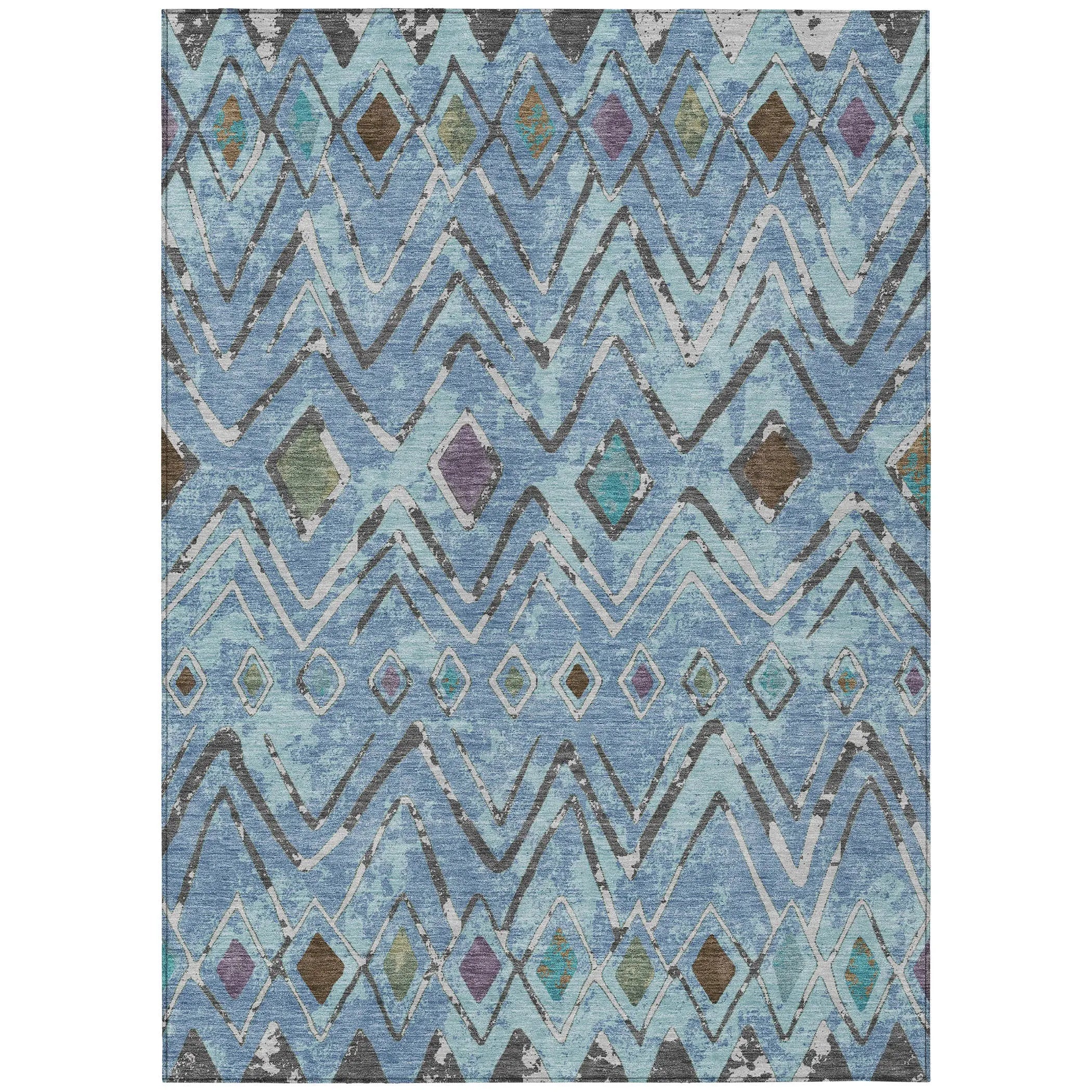 3' X 5' Blue And Khaki Geometric Washable Indoor Outdoor Area Rug Homeroots Outdoor