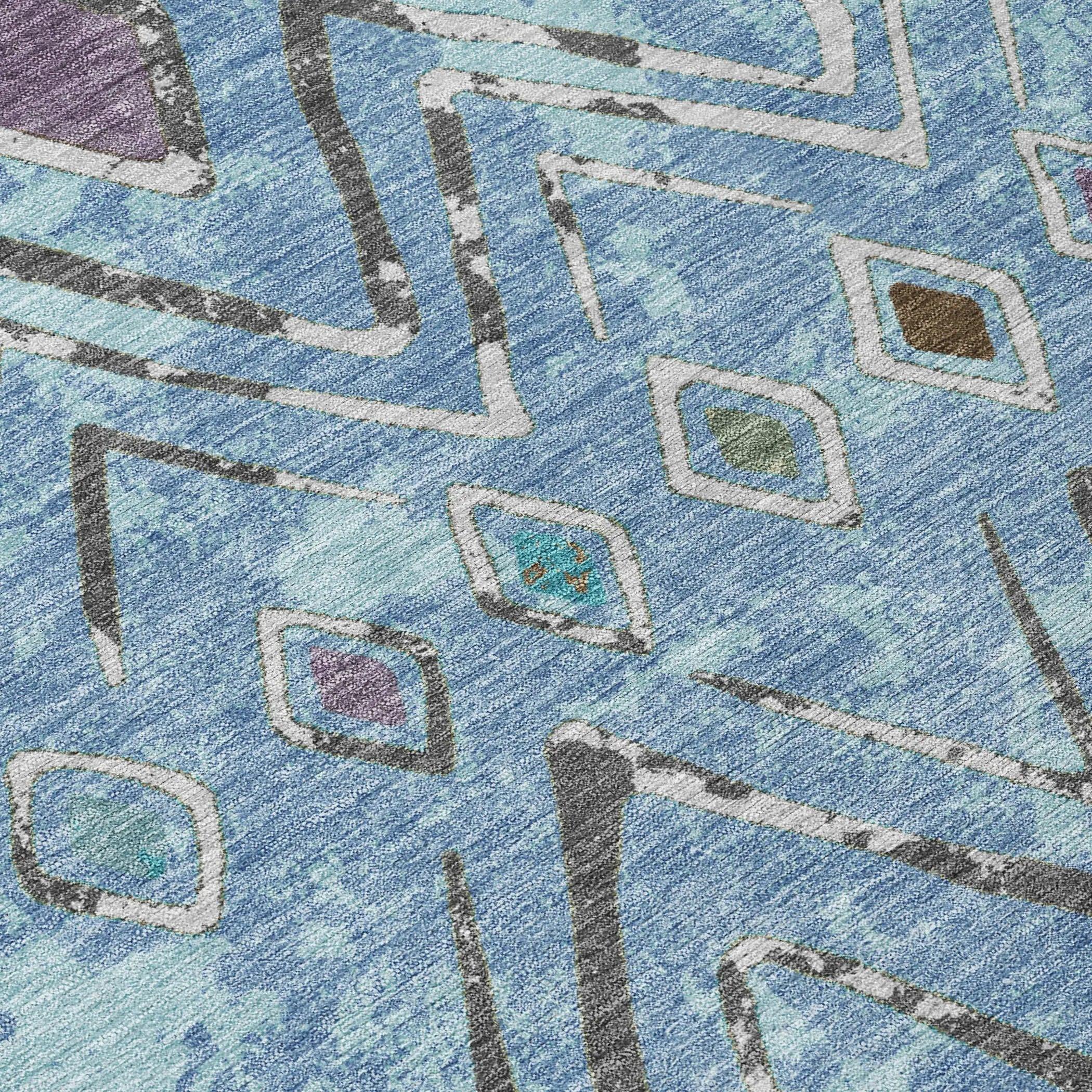 3' X 5' Blue And Khaki Geometric Washable Indoor Outdoor Area Rug Homeroots Outdoor