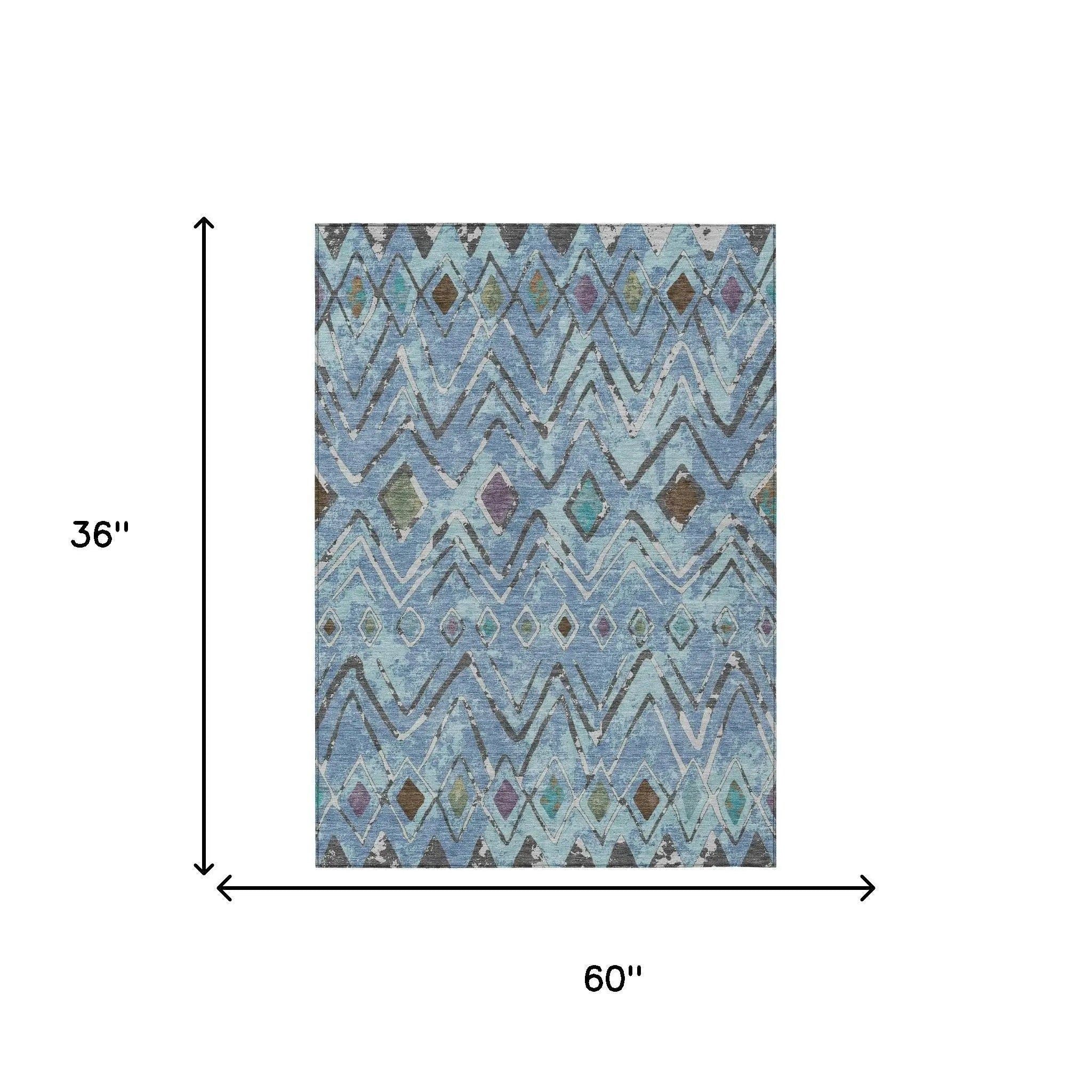 3' X 5' Blue And Khaki Geometric Washable Indoor Outdoor Area Rug Homeroots Outdoor