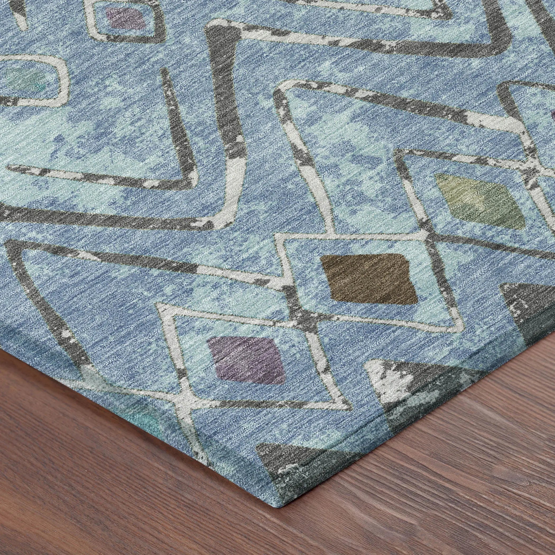 3' X 5' Blue And Khaki Geometric Washable Indoor Outdoor Area Rug Homeroots Outdoor