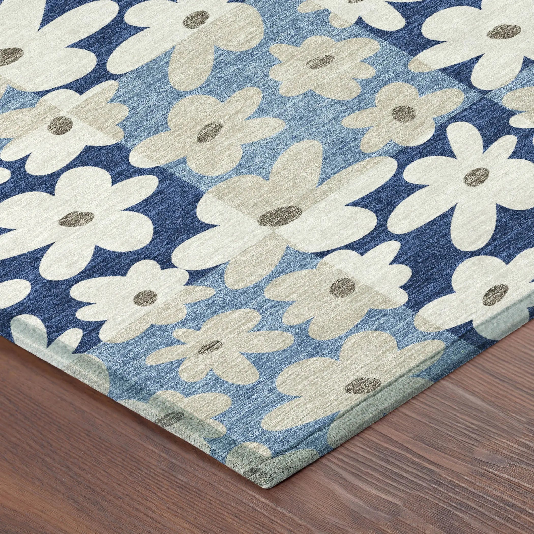 3' X 5' Blue And Navy Blue Floral Washable Indoor Outdoor Area Rug Homeroots Outdoor