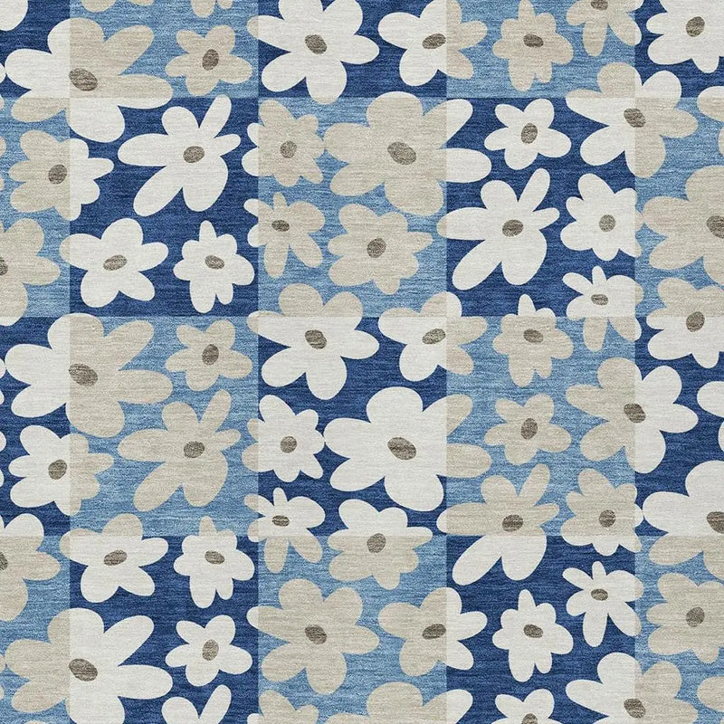 3' X 5' Blue And Navy Blue Floral Washable Indoor Outdoor Area Rug Homeroots Outdoor