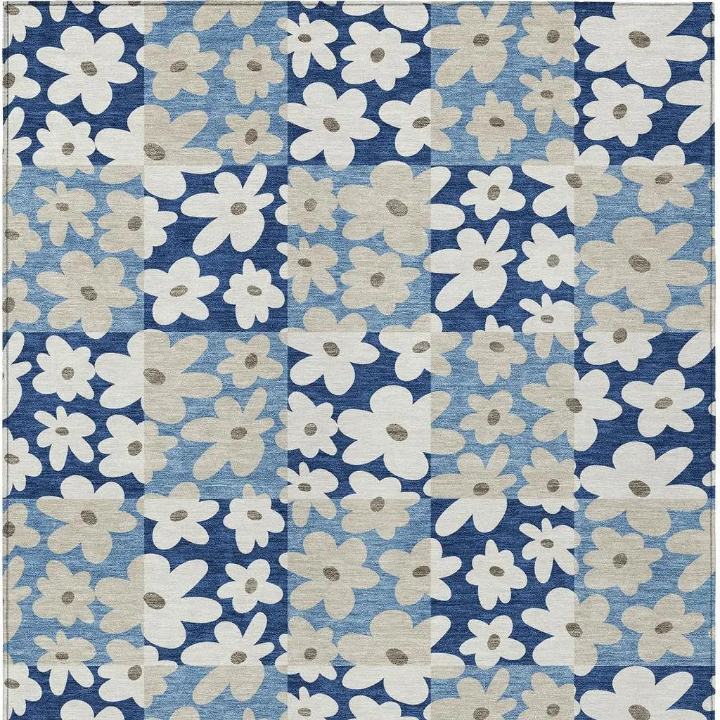 3' X 5' Blue And Navy Blue Floral Washable Indoor Outdoor Area Rug Homeroots Outdoor