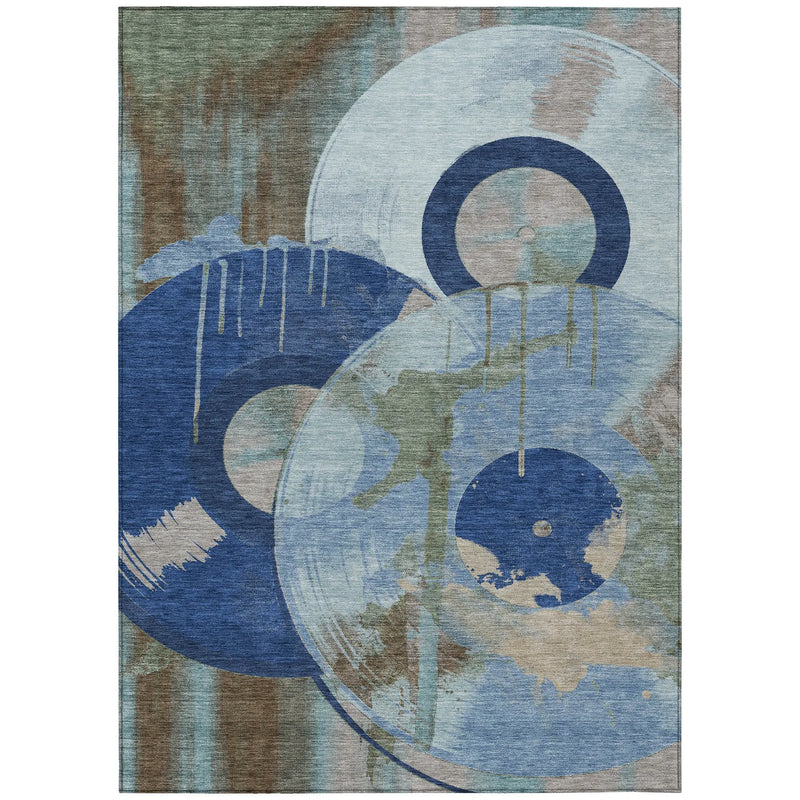 3' X 5' Blue And Navy Blue Geometric Washable Indoor Outdoor Area Rug Homeroots Outdoor
