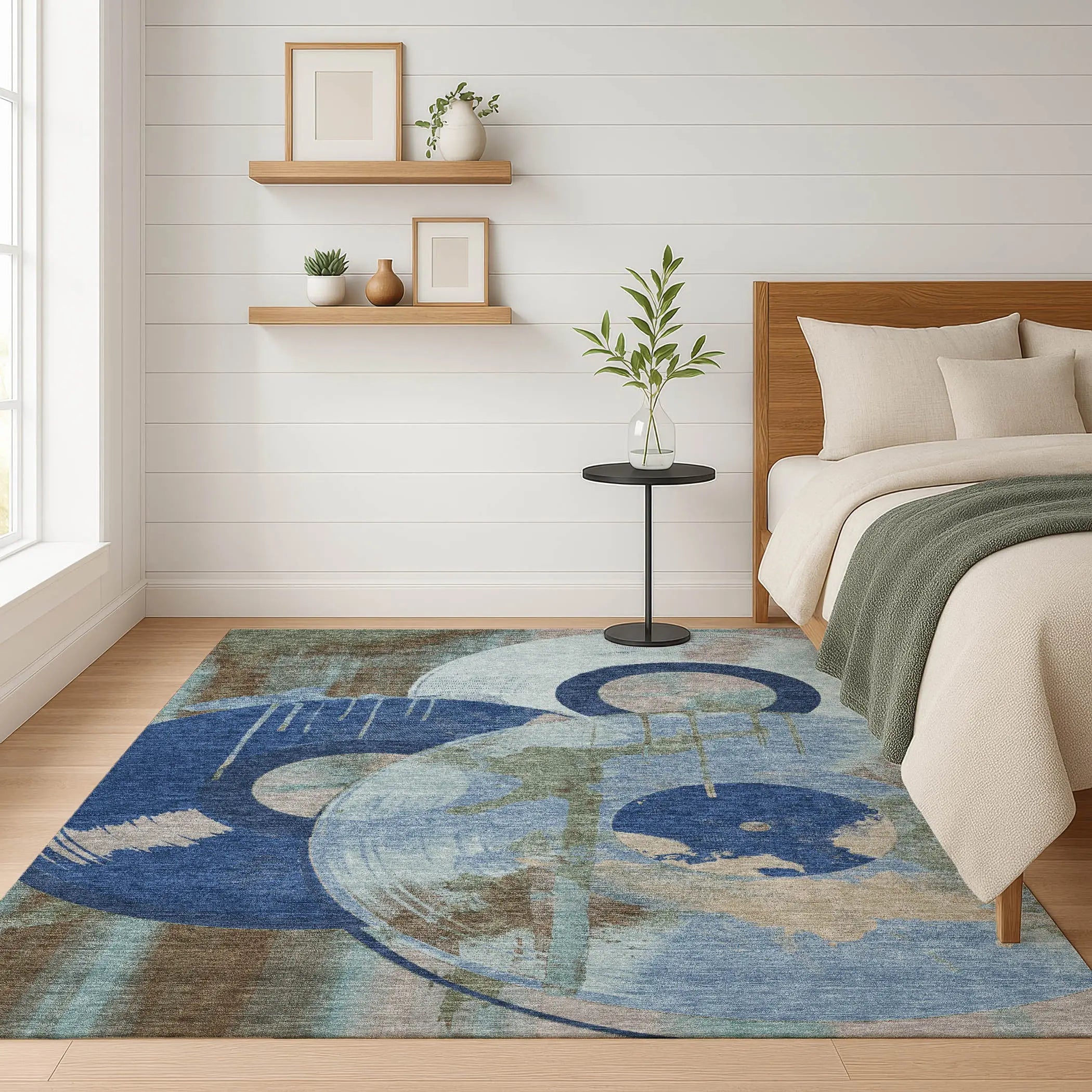 3' X 5' Blue And Navy Blue Geometric Washable Indoor Outdoor Area Rug Homeroots Outdoor