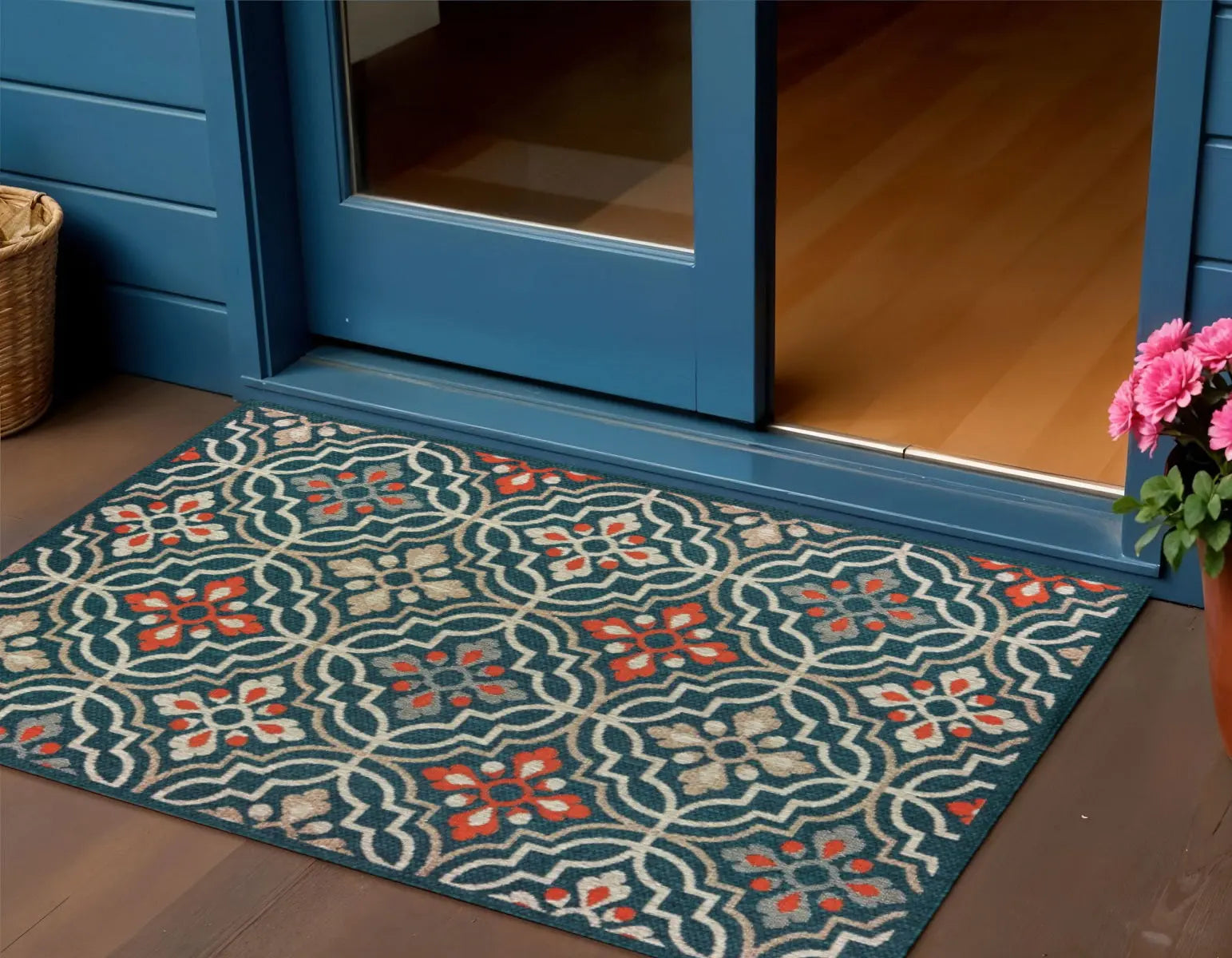 3' X 5' Blue And Orange Moroccan Indoor Outdoor Area Rug Homeroots Outdoor