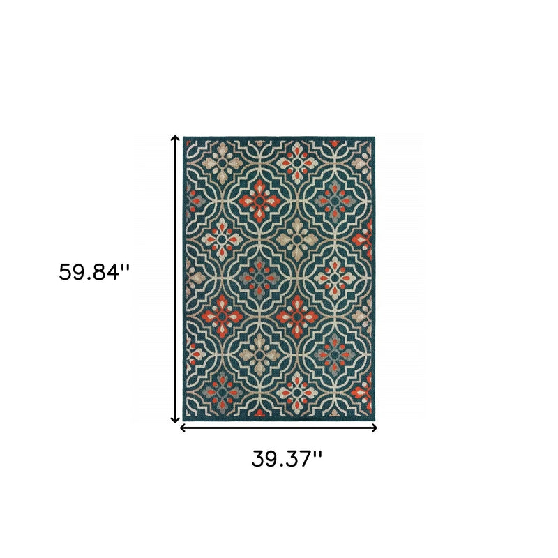 3' X 5' Blue And Orange Moroccan Indoor Outdoor Area Rug Homeroots Outdoor